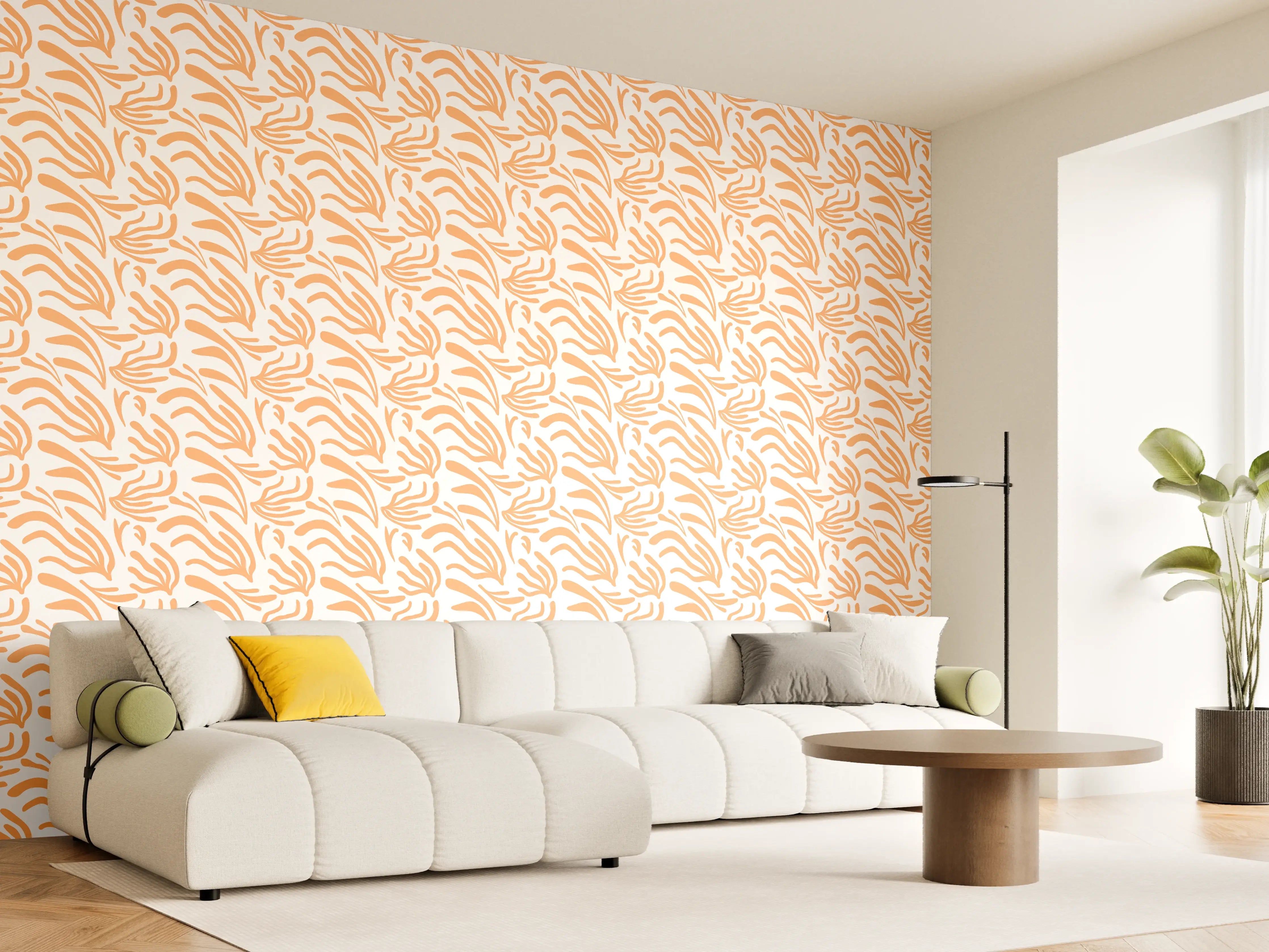 Wandverkleidung Wohnzimmer - Abstraktes Korallenmuster Orange Weiß