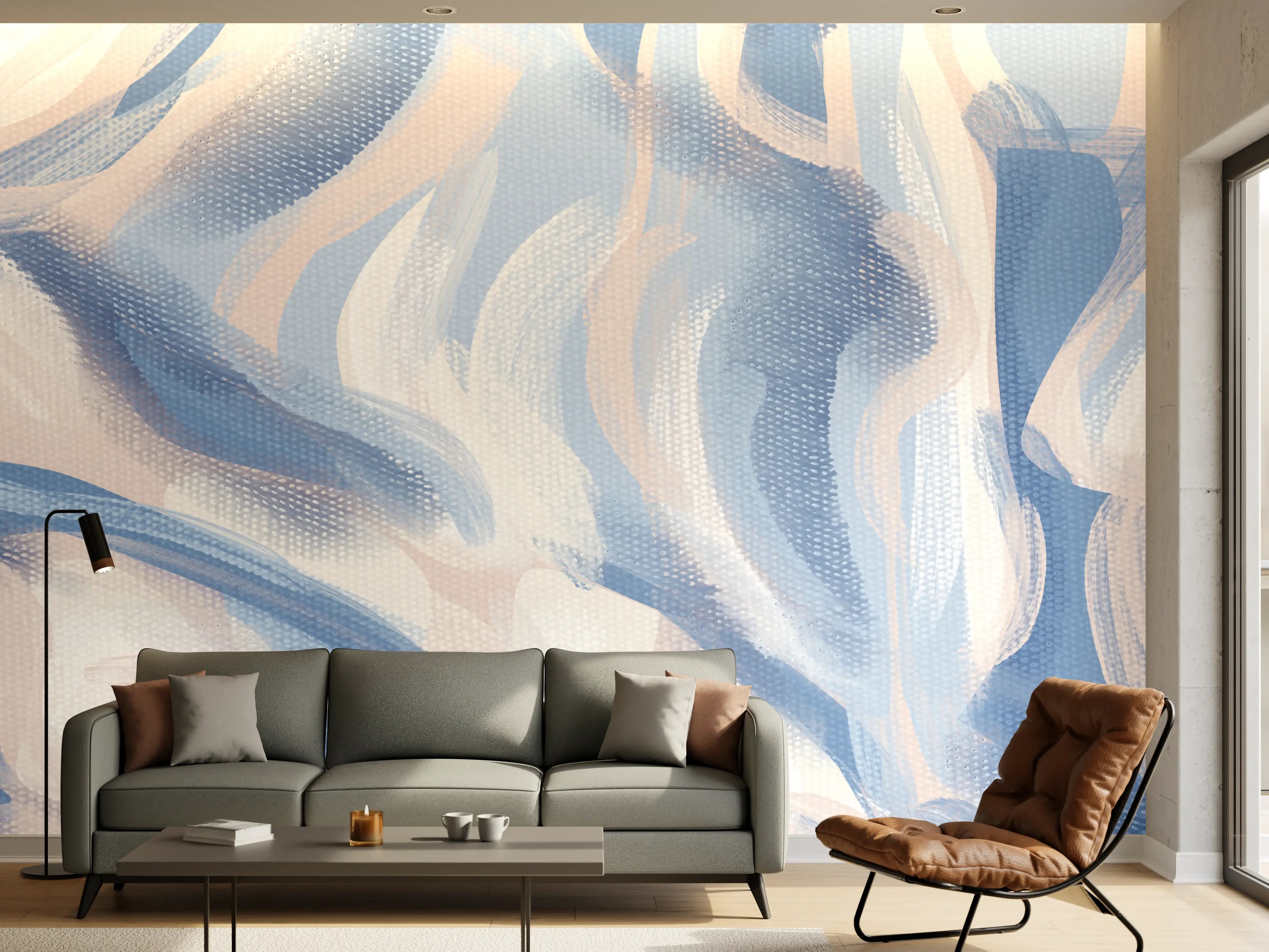 Wandverkleidung Wohnzimmer - Abstraktes Kunstwerk in Blau und Weiß