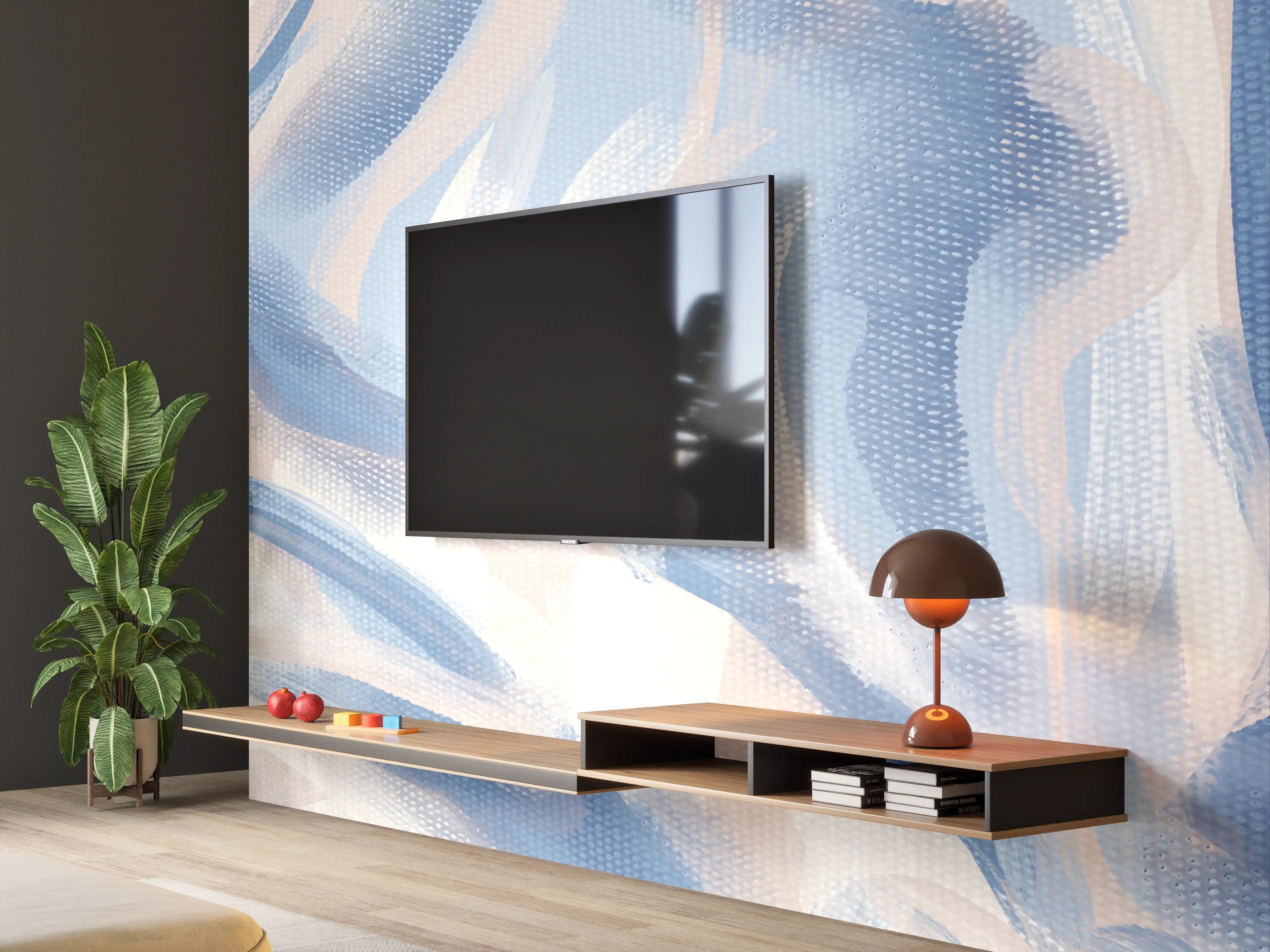 Wandverkleidung Wohnzimmer - Abstraktes Kunstwerk in Blau und Weiß