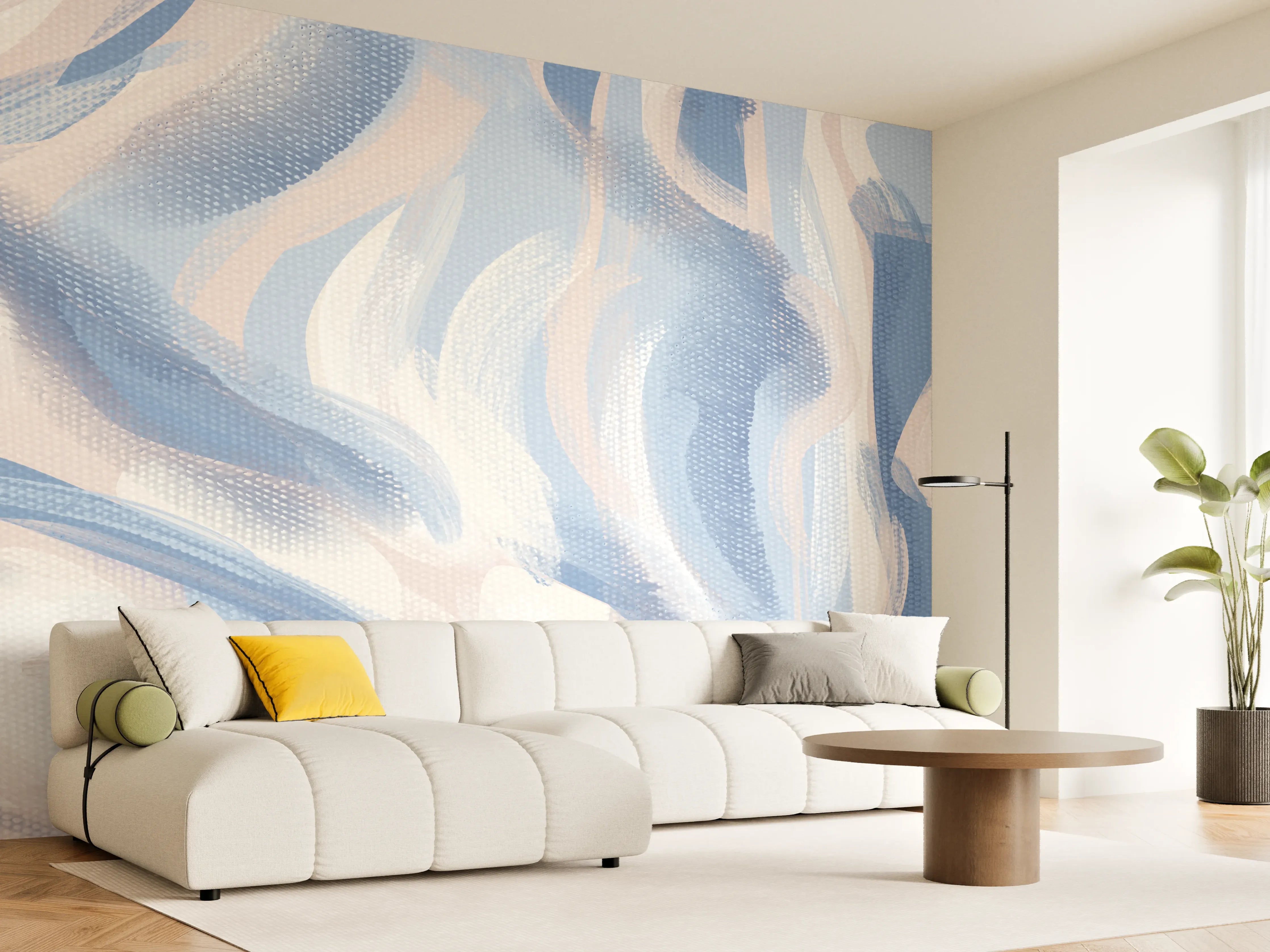 Wandverkleidung Wohnzimmer - Abstraktes Kunstwerk in Blau und Weiß