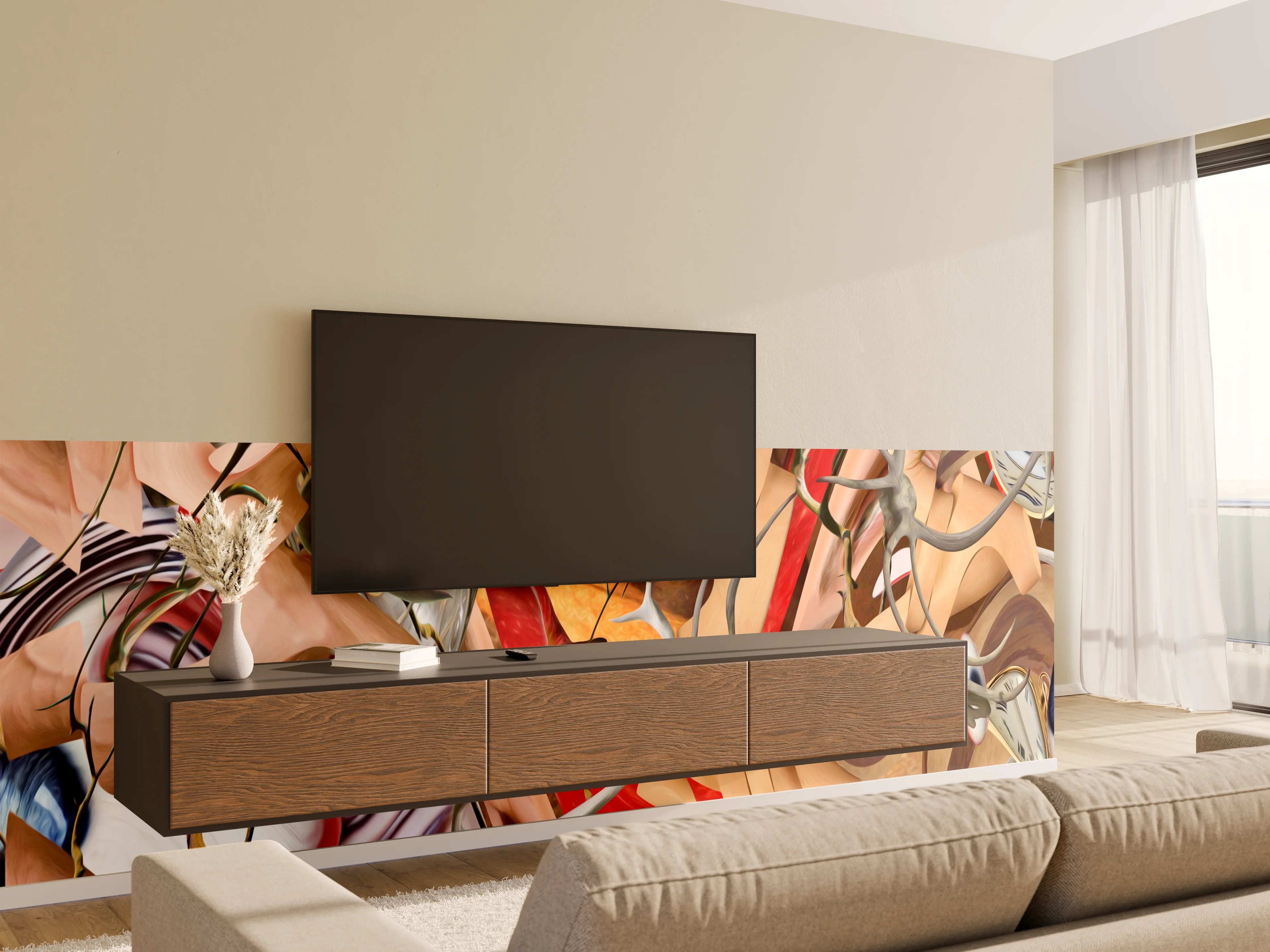Wandverkleidung Wohnzimmer - Abstraktes Kunstwerk in warmen Tönen