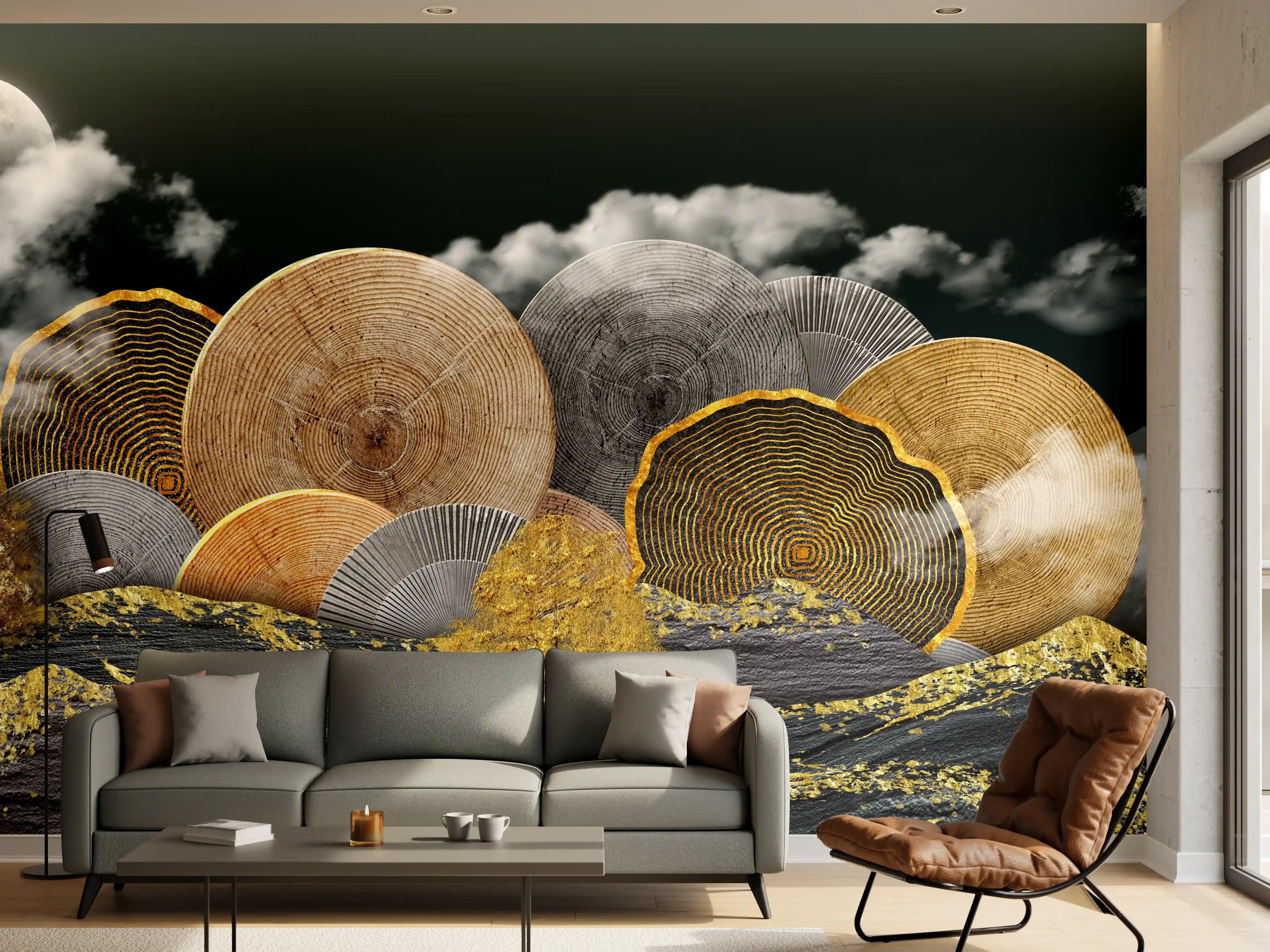 Wandverkleidung Wohnzimmer - Abstraktes Landschaftsmuster - Nächtlich