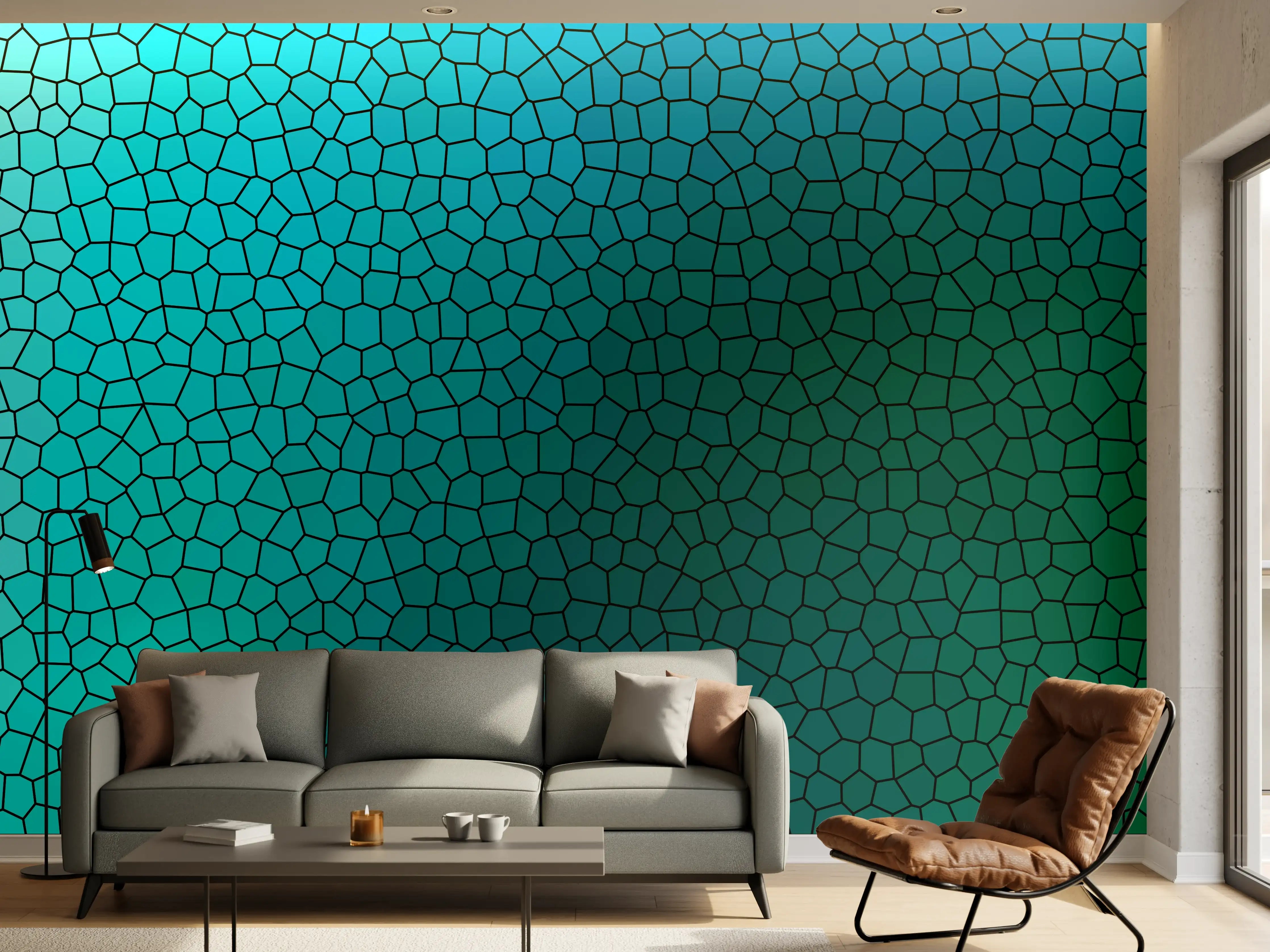 Wandverkleidung Wohnzimmer - Abstraktes Mosaik in Blau und Grün