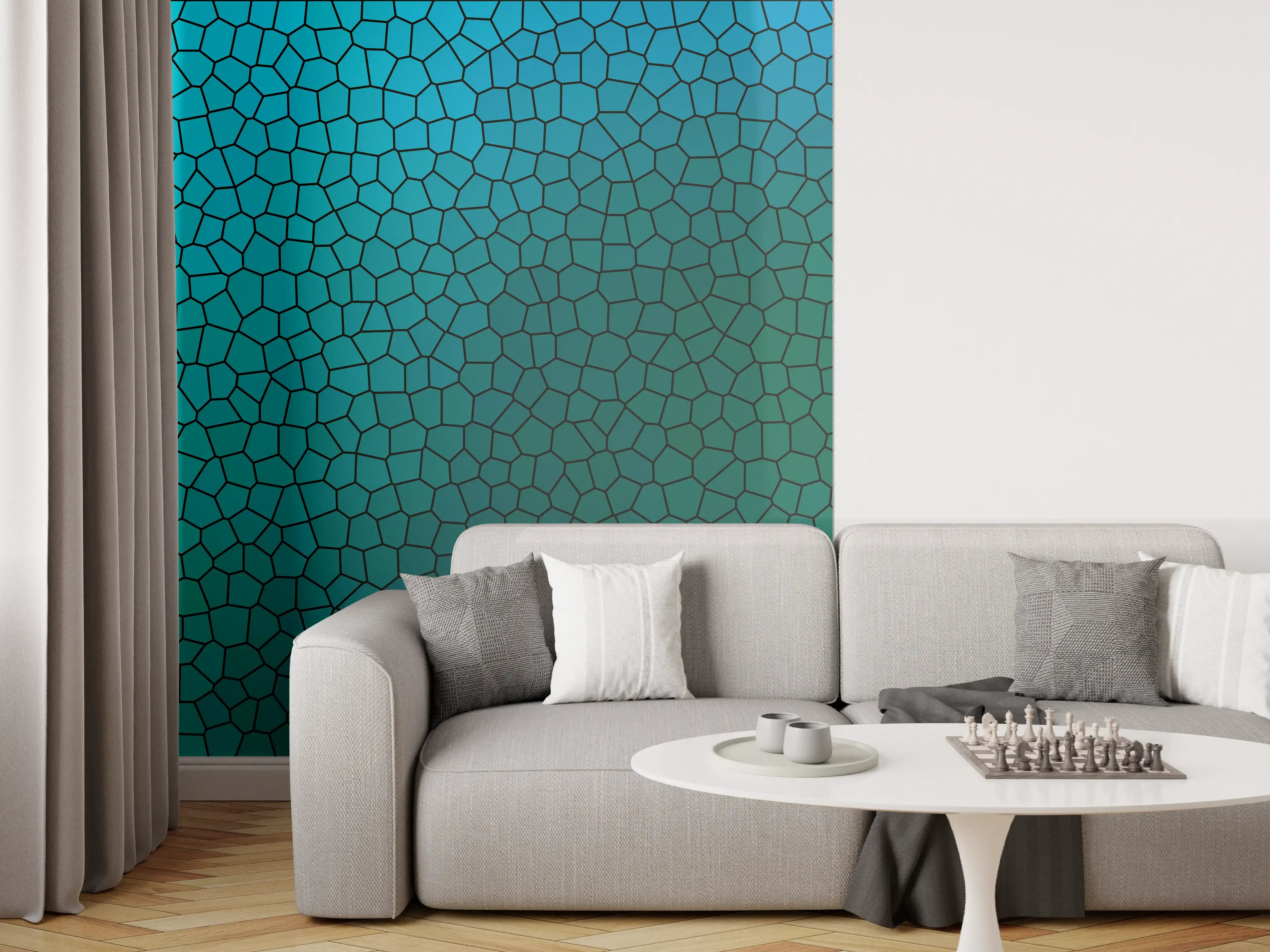 Wandverkleidung Wohnzimmer - Abstraktes Mosaik in Blau und Grün