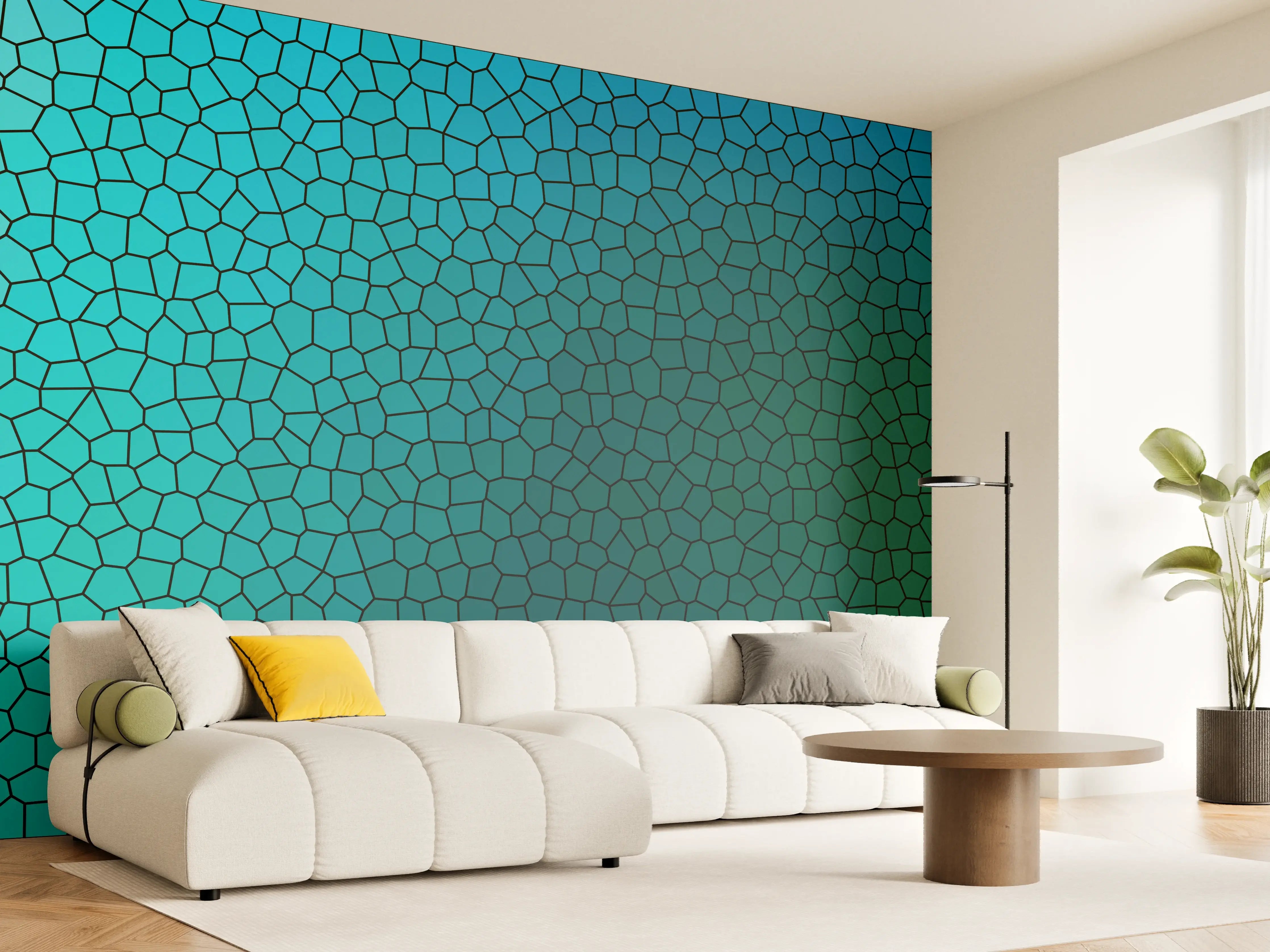 Wandverkleidung Wohnzimmer - Abstraktes Mosaik in Blau und Grün