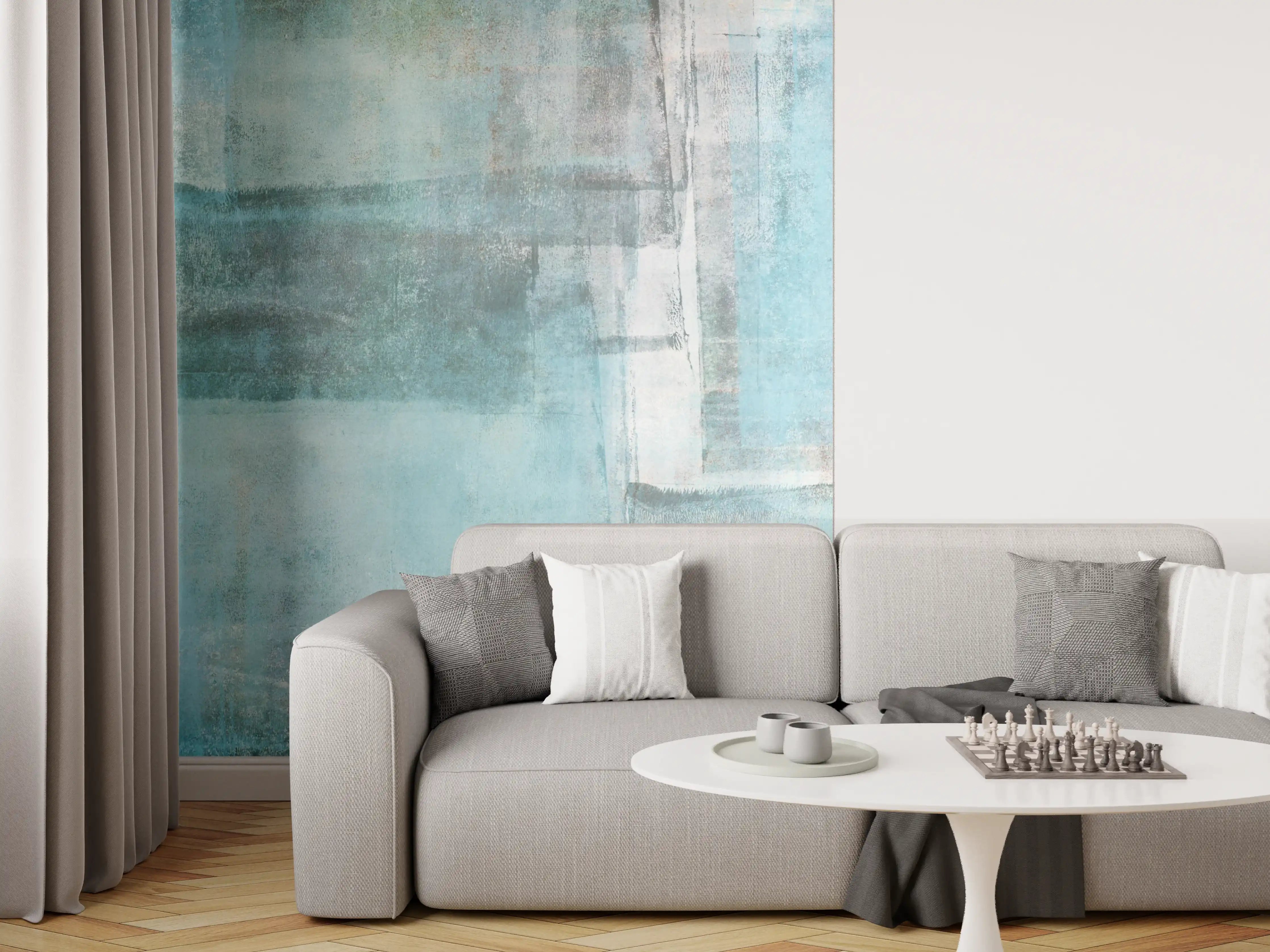 Wandverkleidung Wohnzimmer - Abstraktes Wandbild in Blau- und Grautönen
