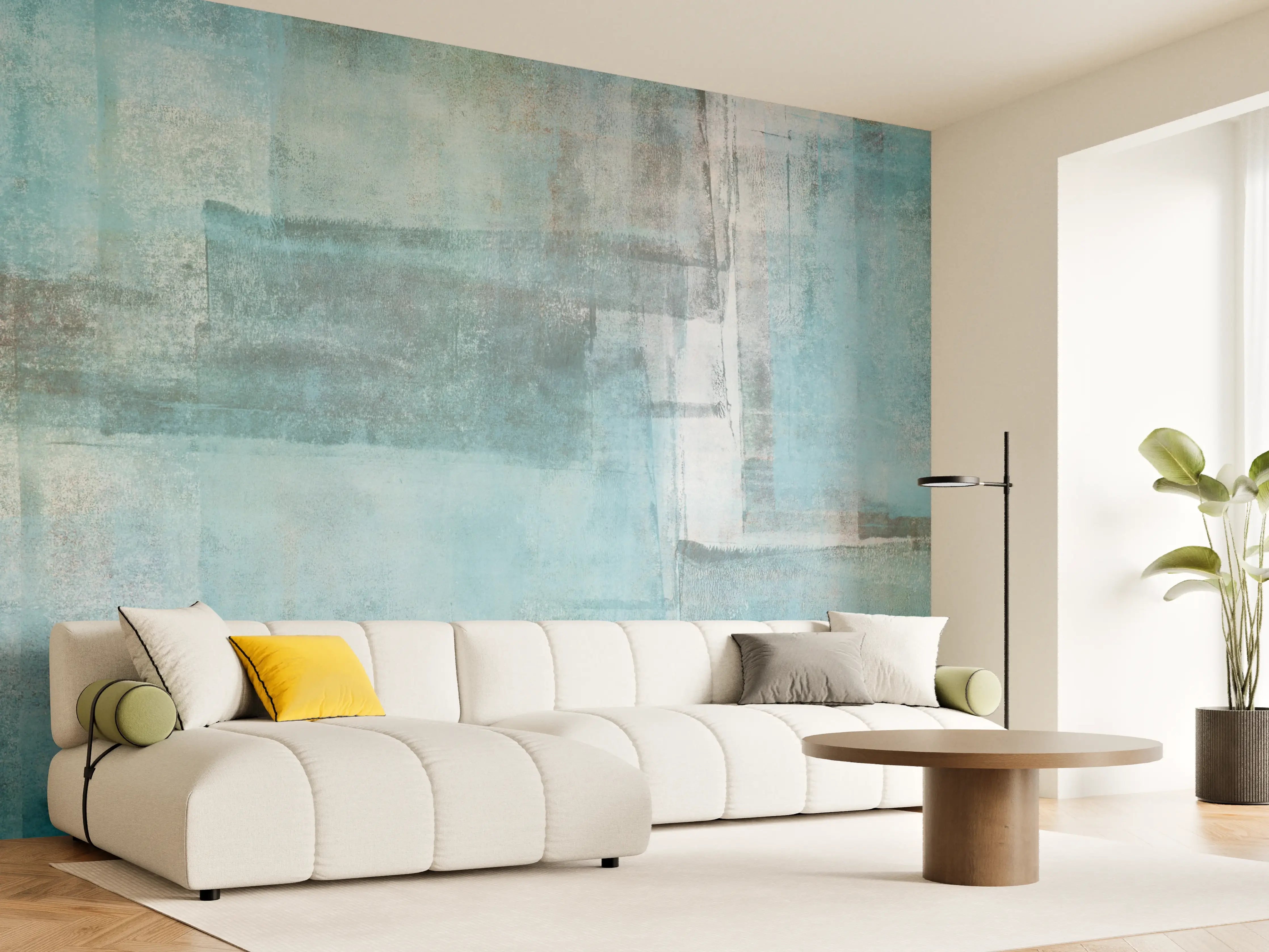 Wandverkleidung Wohnzimmer - Abstraktes Wandbild in Blau- und Grautönen