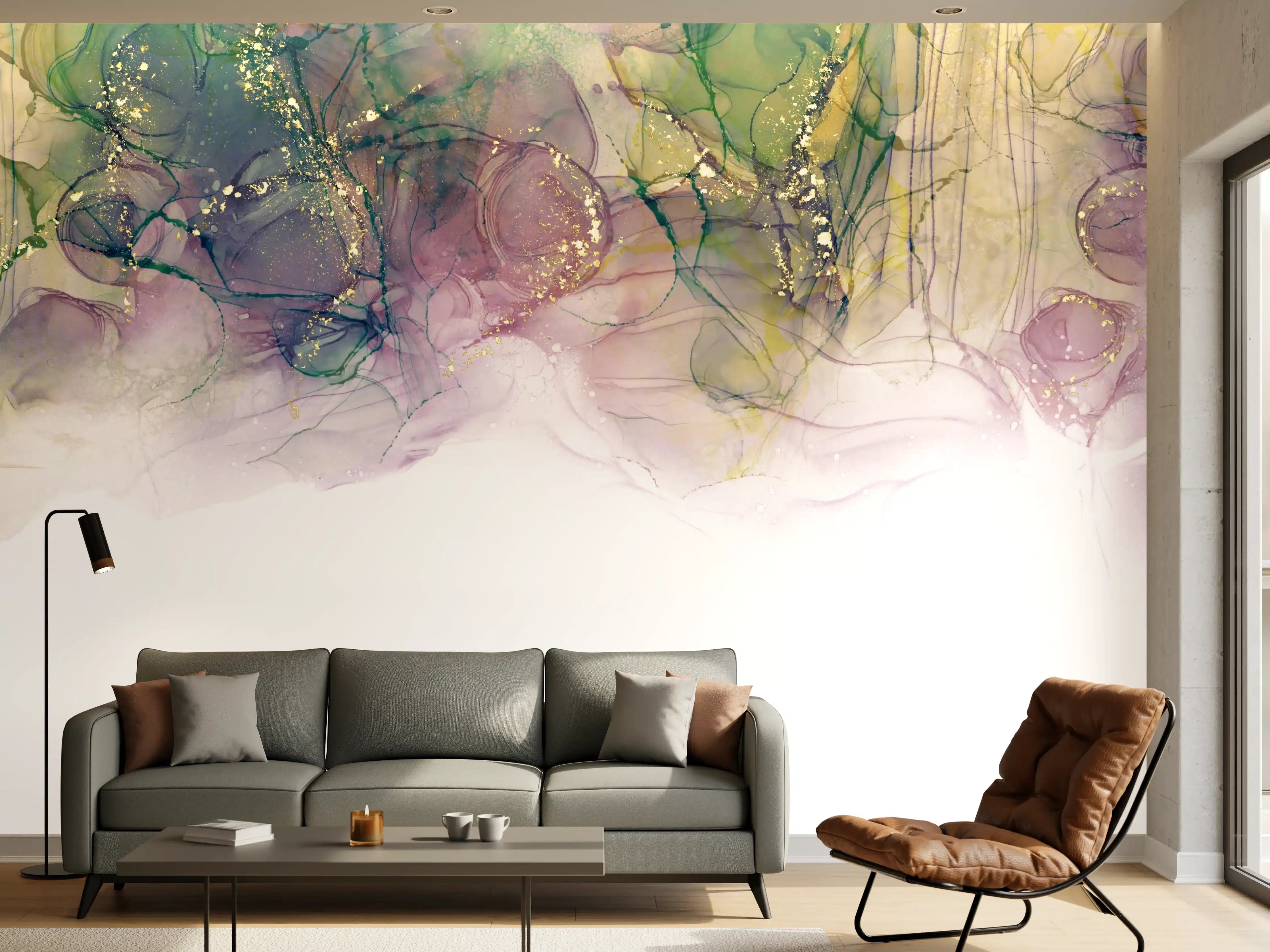 Wandverkleidung Wohnzimmer - Abstraktes Wasserfarbenkunstwerk mit Pastelltönen