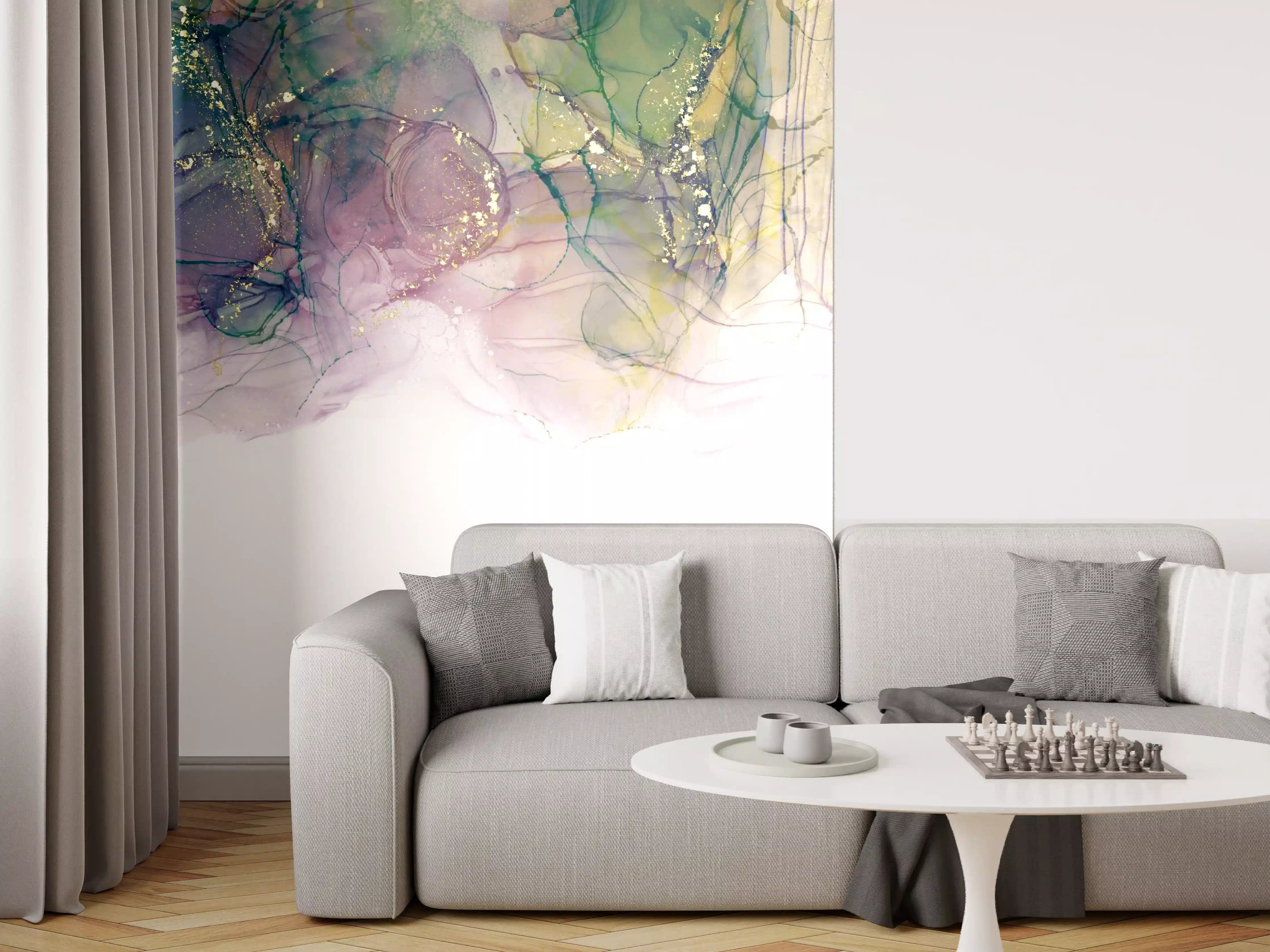 Wandverkleidung Wohnzimmer - Abstraktes Wasserfarbenkunstwerk mit Pastelltönen