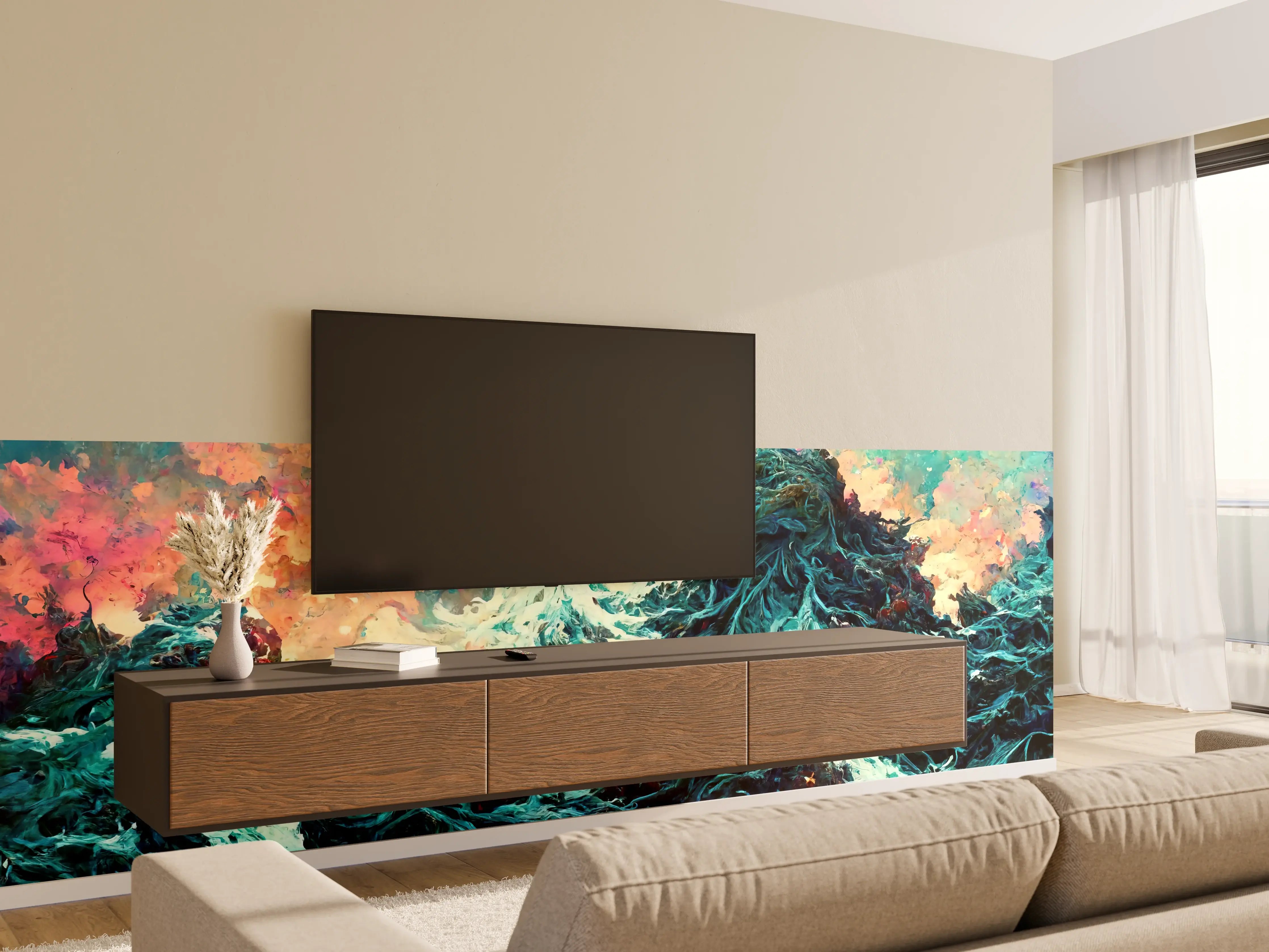 Wandverkleidung Wohnzimmer - Abstraktes Wellen Gemälde