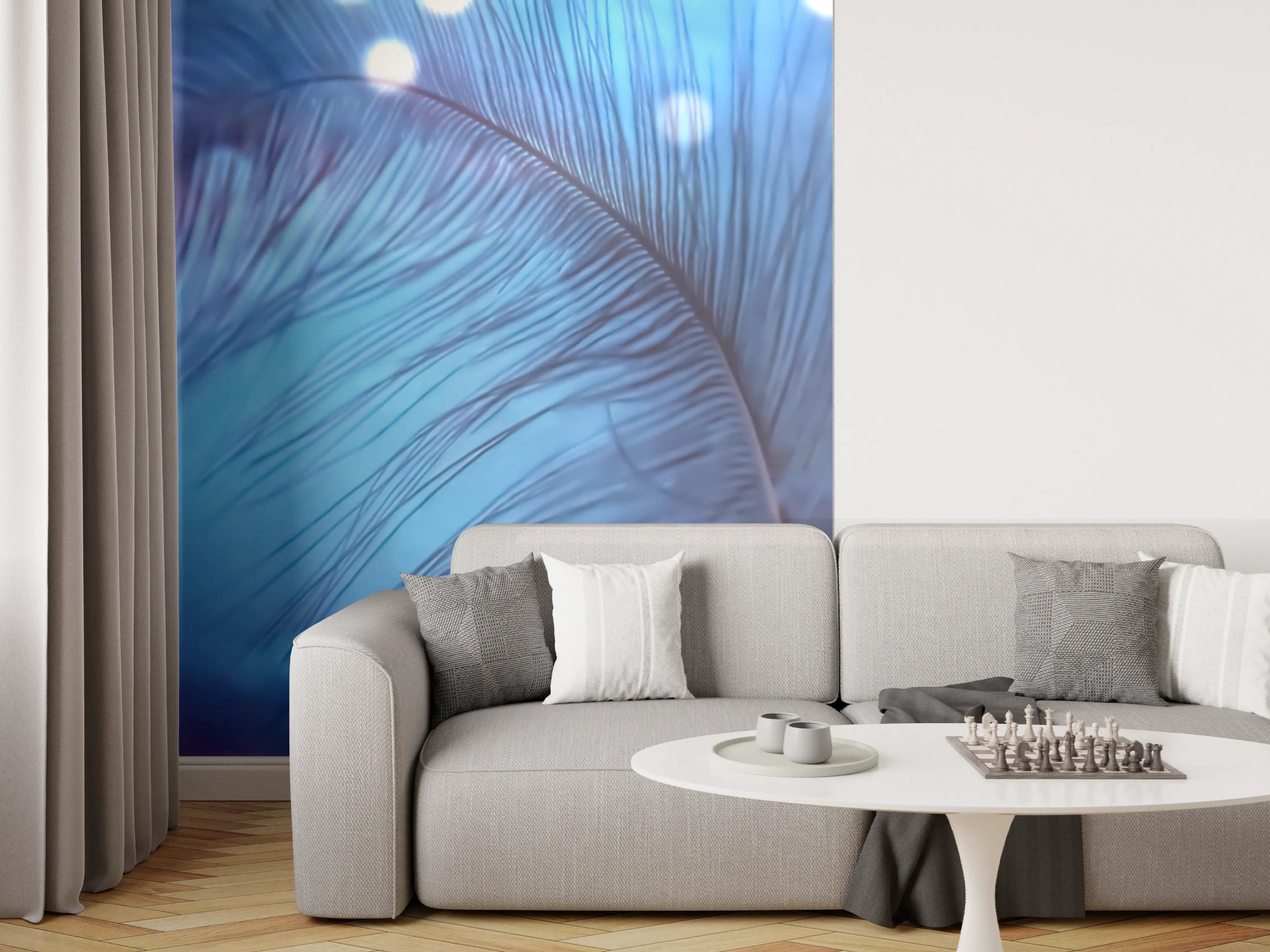 Wandverkleidung Wohnzimmer - Abstraktes blaues Muster mit Lichtpunkten