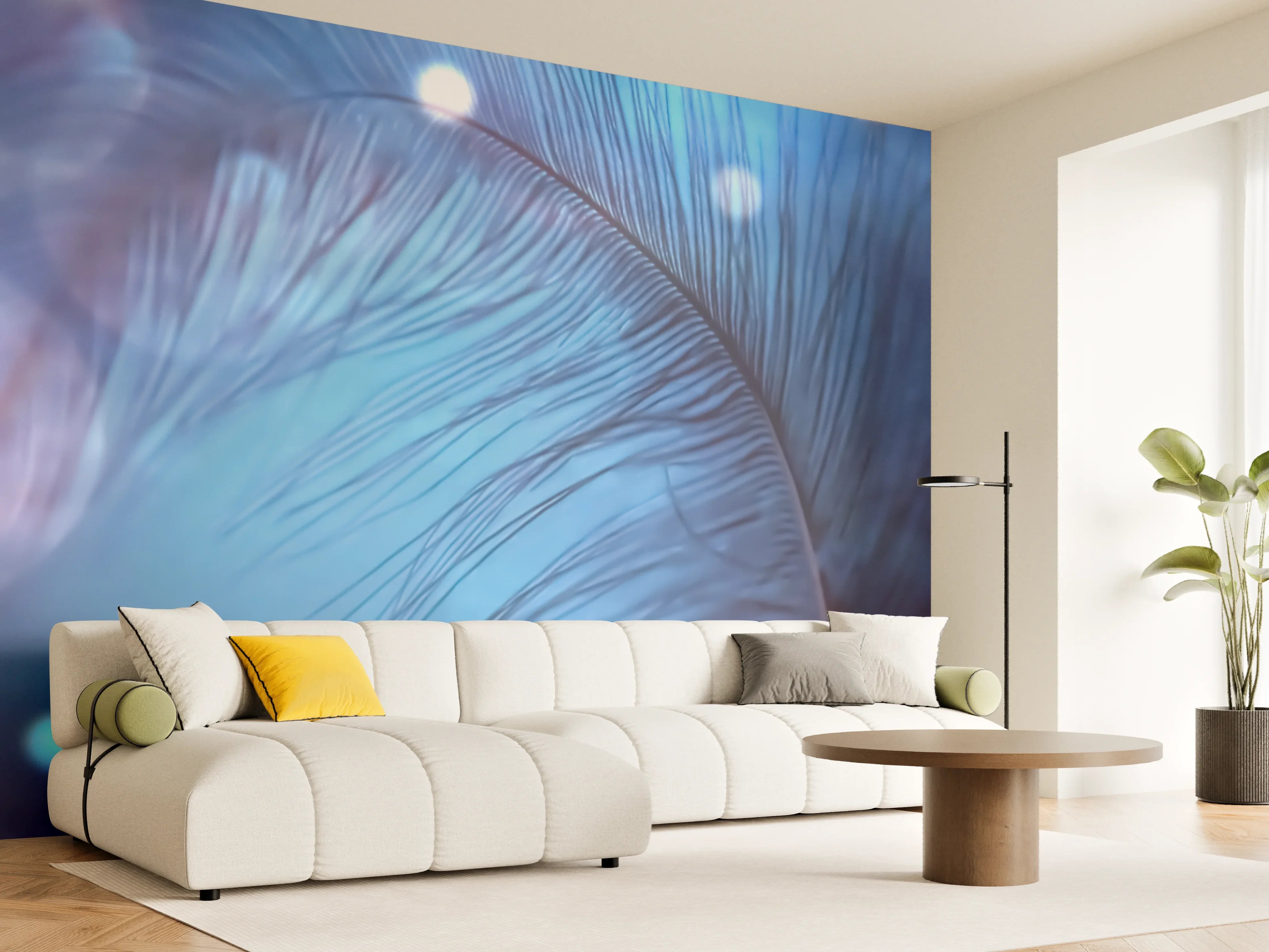 Wandverkleidung Wohnzimmer - Abstraktes blaues Muster mit Lichtpunkten