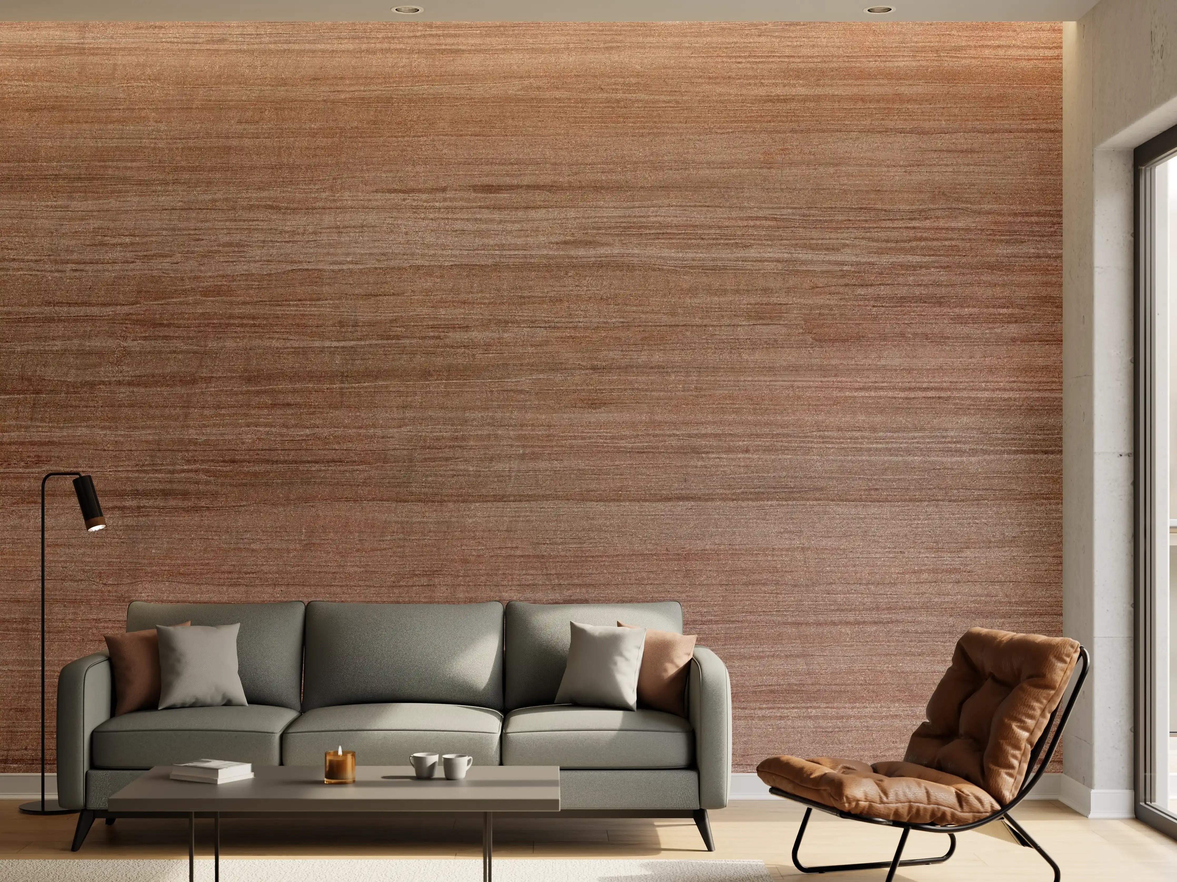 Wandverkleidung Wohnzimmer - Abstraktes bräunlich dunkles Holz