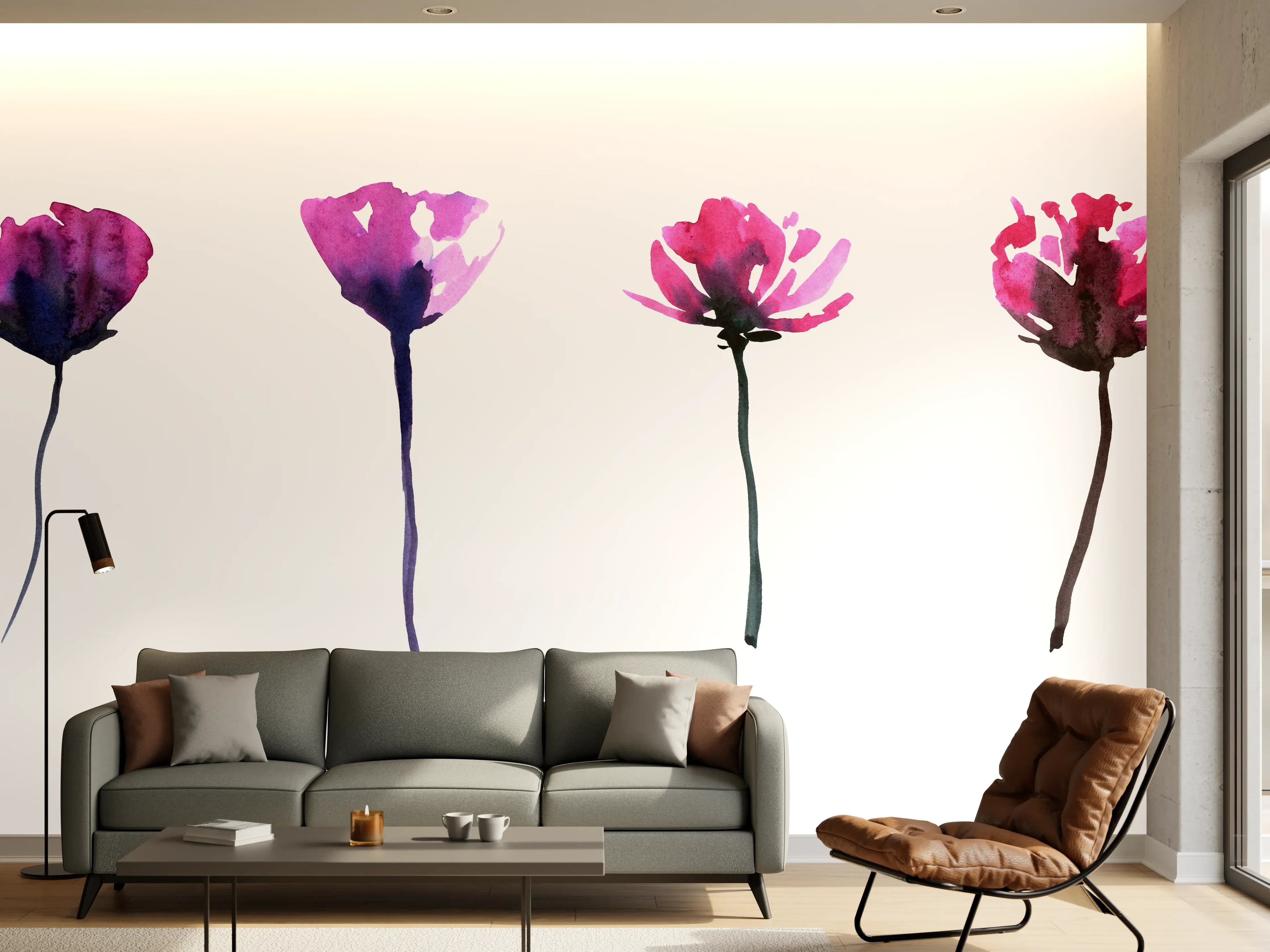 Wandverkleidung Wohnzimmer - Abstraktes modernes Blumenset
