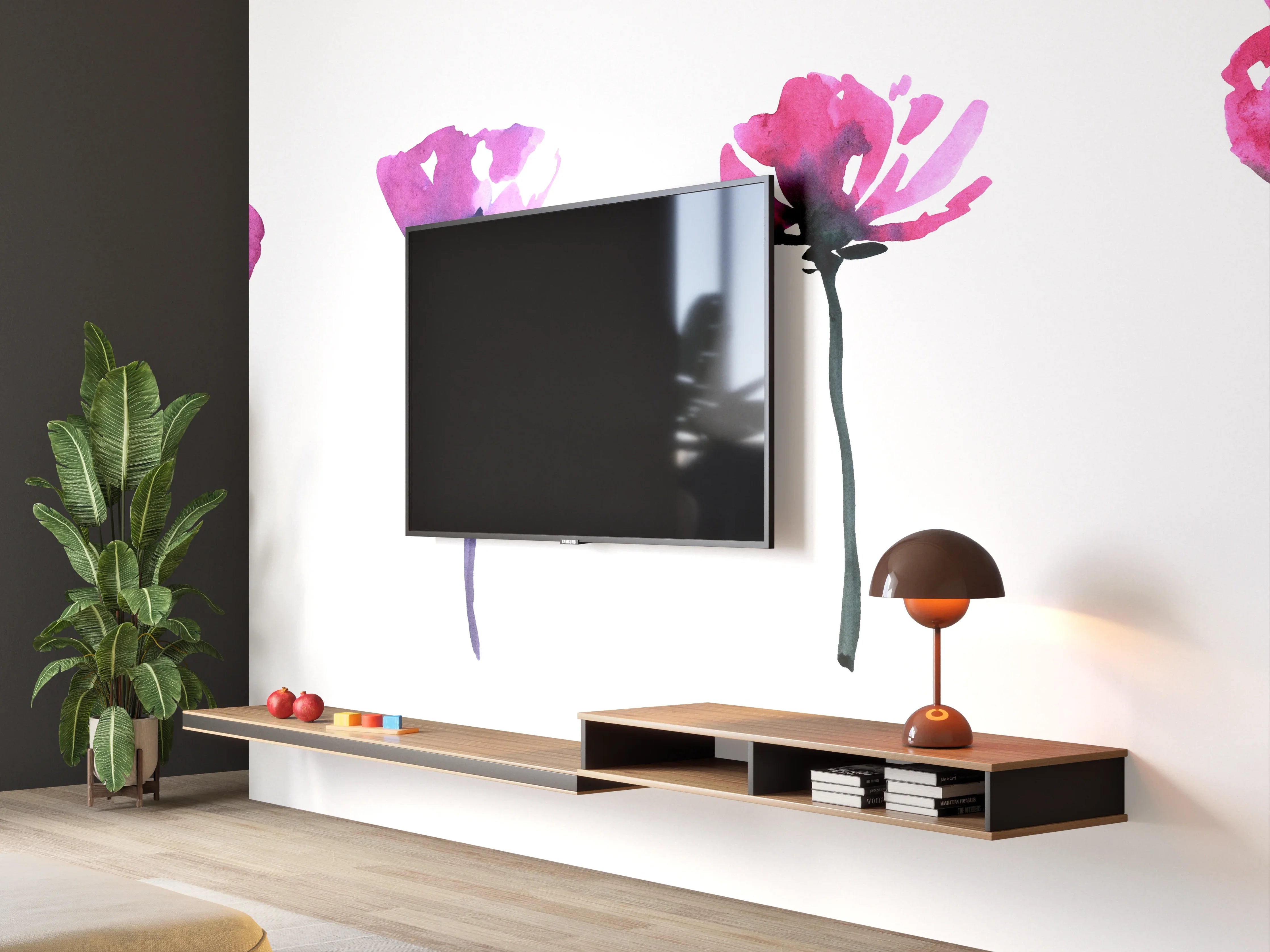Wandverkleidung Wohnzimmer - Abstraktes modernes Blumenset
