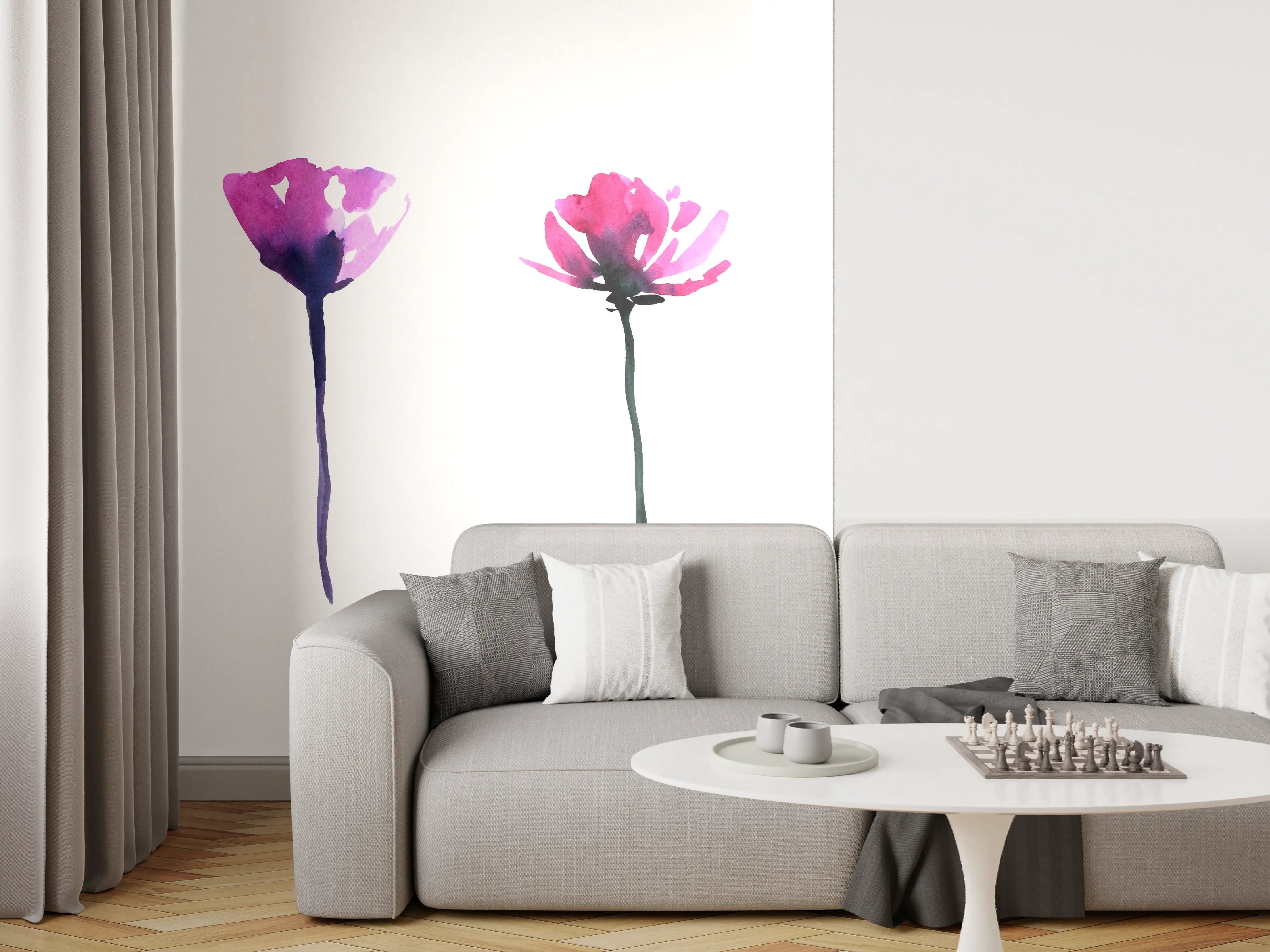 Wandverkleidung Wohnzimmer - Abstraktes modernes Blumenset