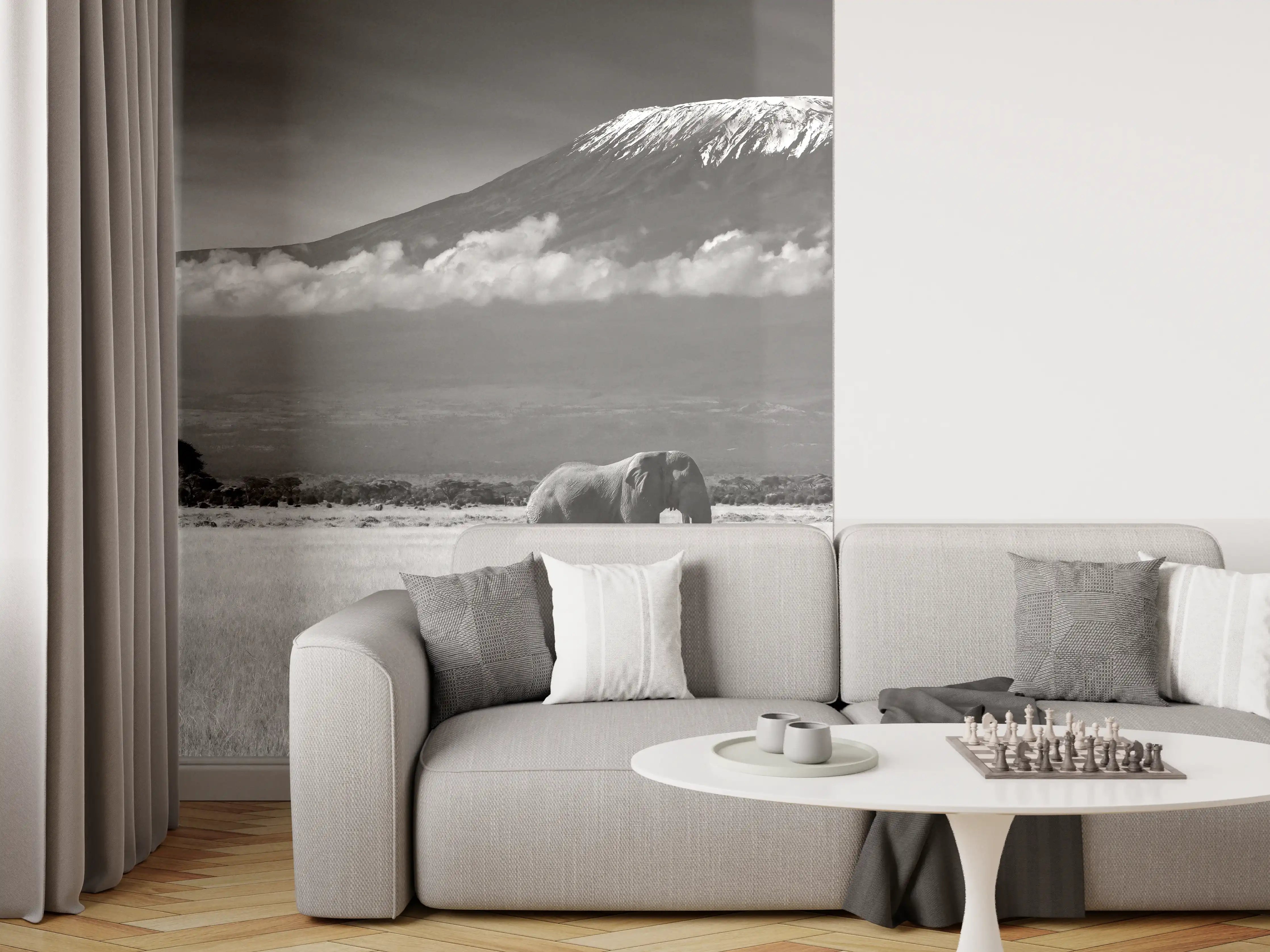 Wandverkleidung Wohnzimmer - Afrikanische Landschaft - Schwarz-weiß
