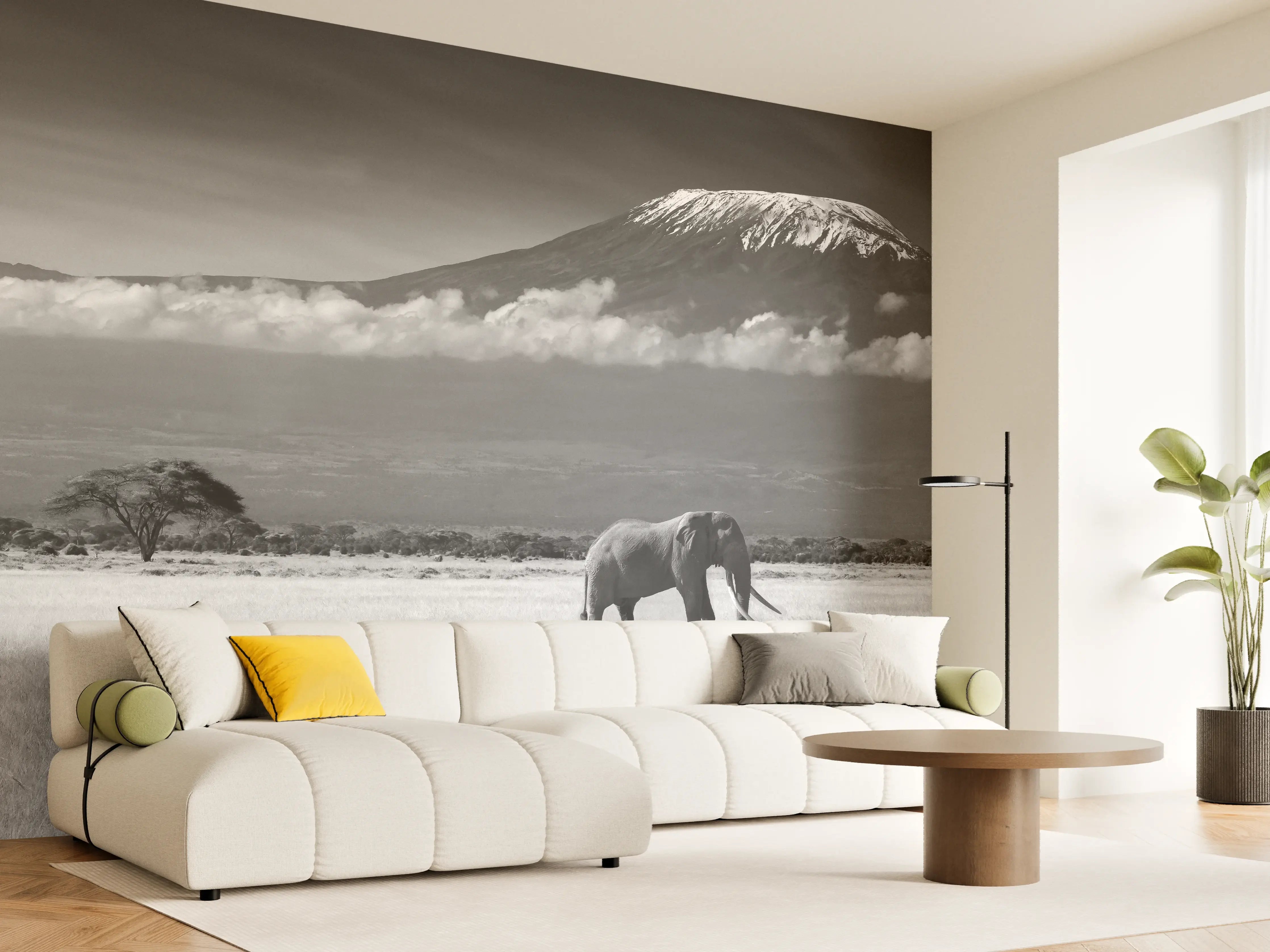 Wandverkleidung Wohnzimmer - Afrikanische Landschaft - Schwarz-weiß