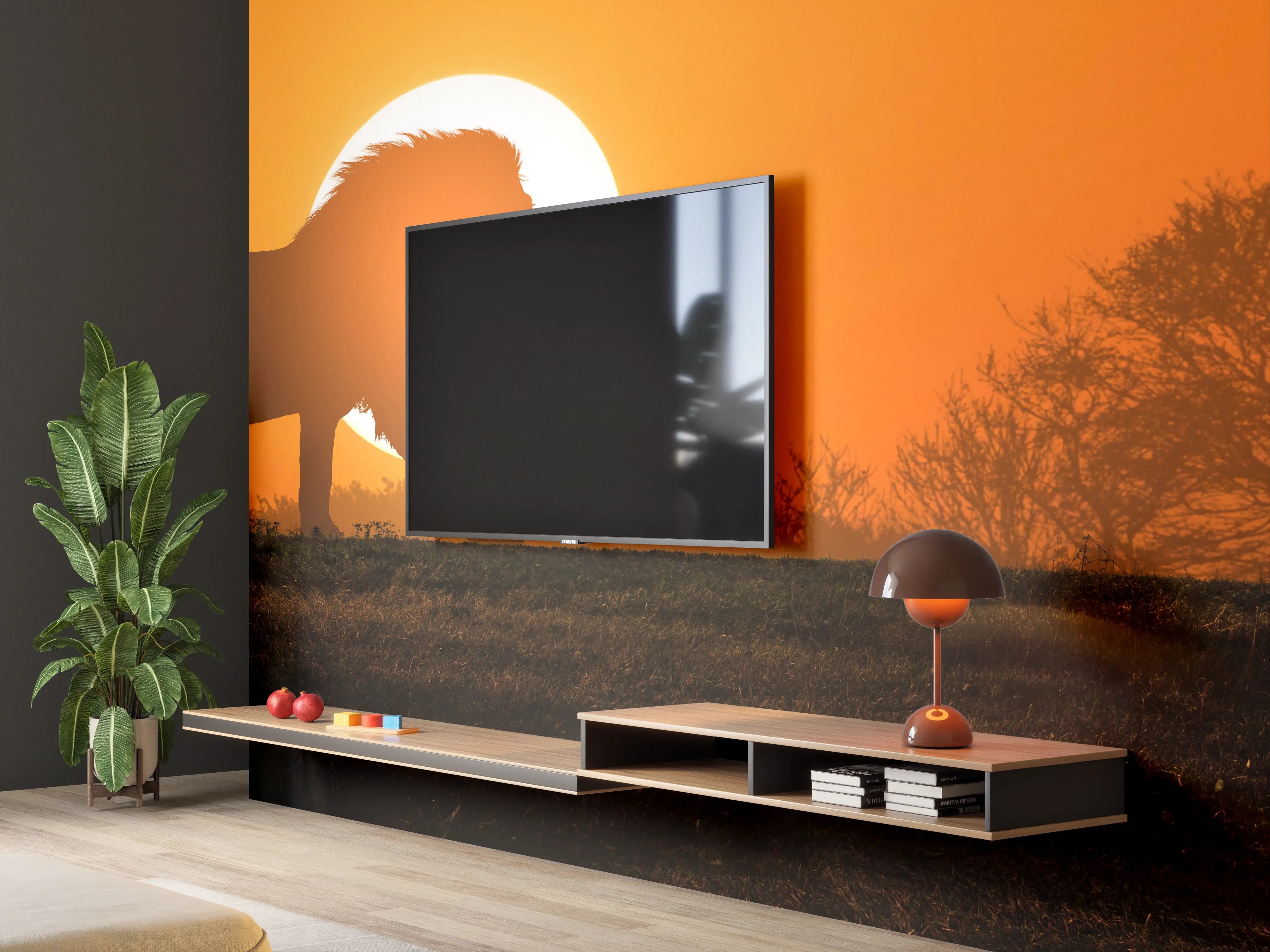 Wandverkleidung Wohnzimmer - Afrikanische Landschaft bei Sonnenuntergang