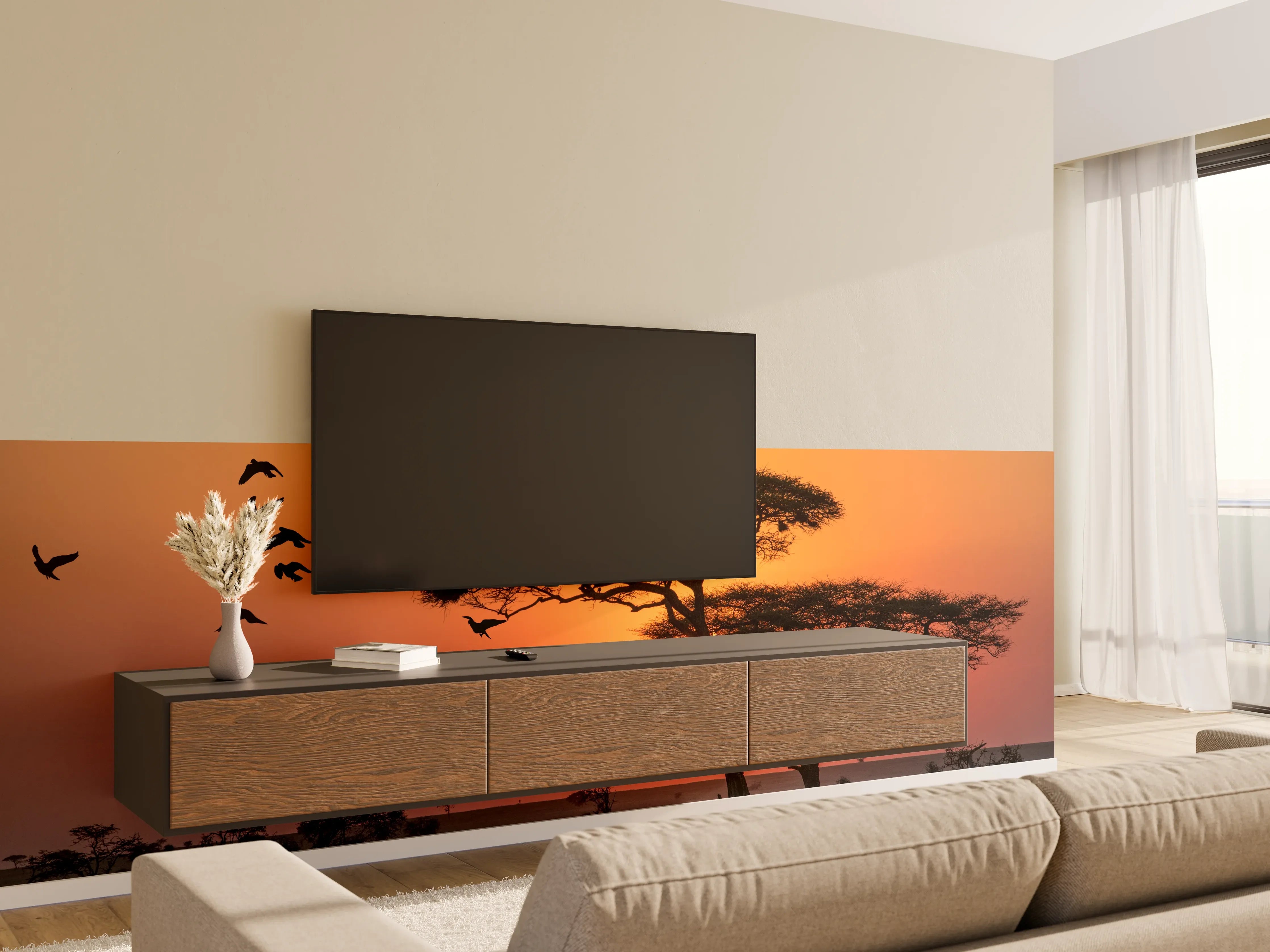 Wandverkleidung Wohnzimmer - Afrikanische Safari at Sunset
