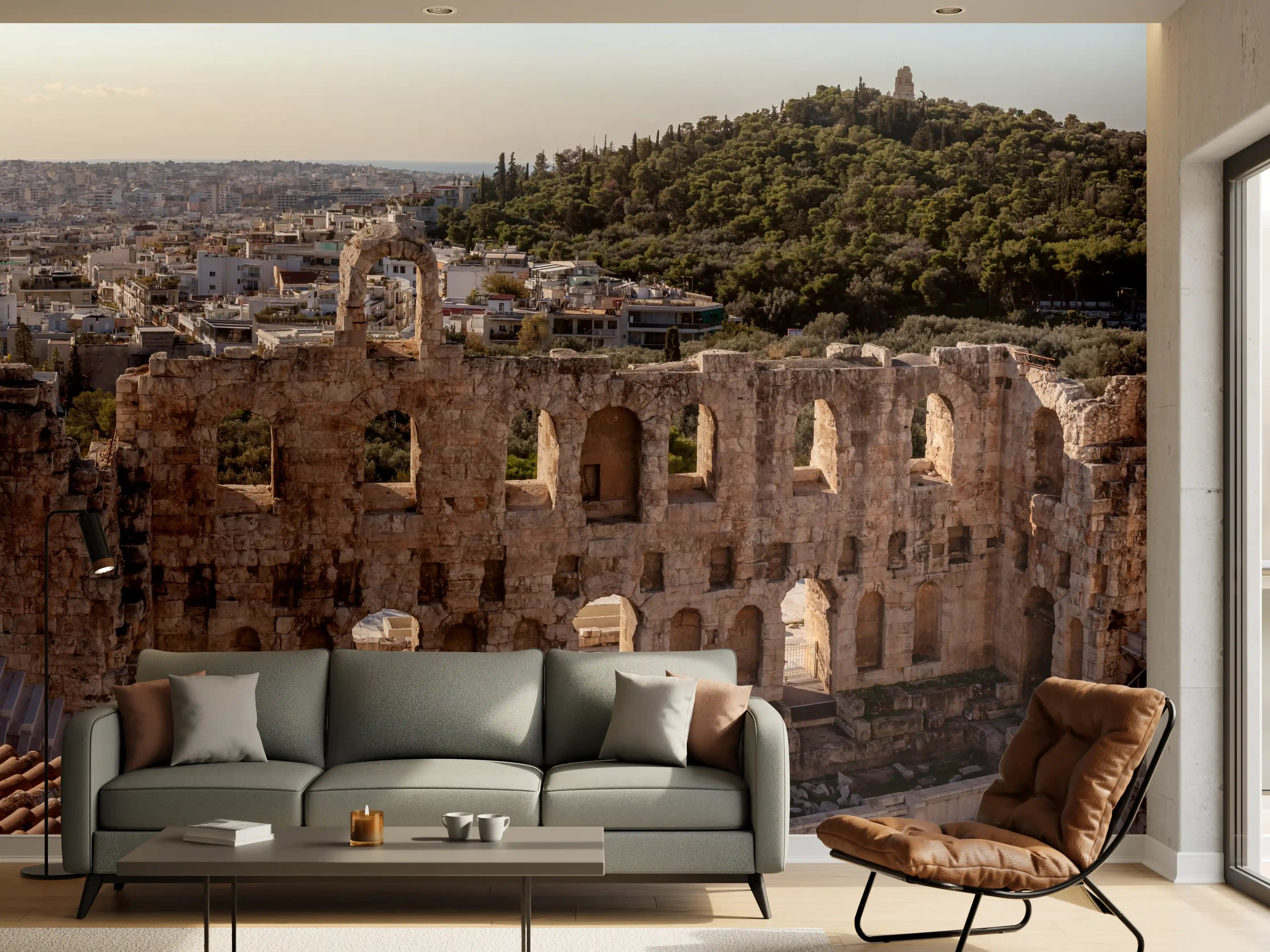 Wandverkleidung Wohnzimmer - Akropolis Amphitheater Athen Panorama
