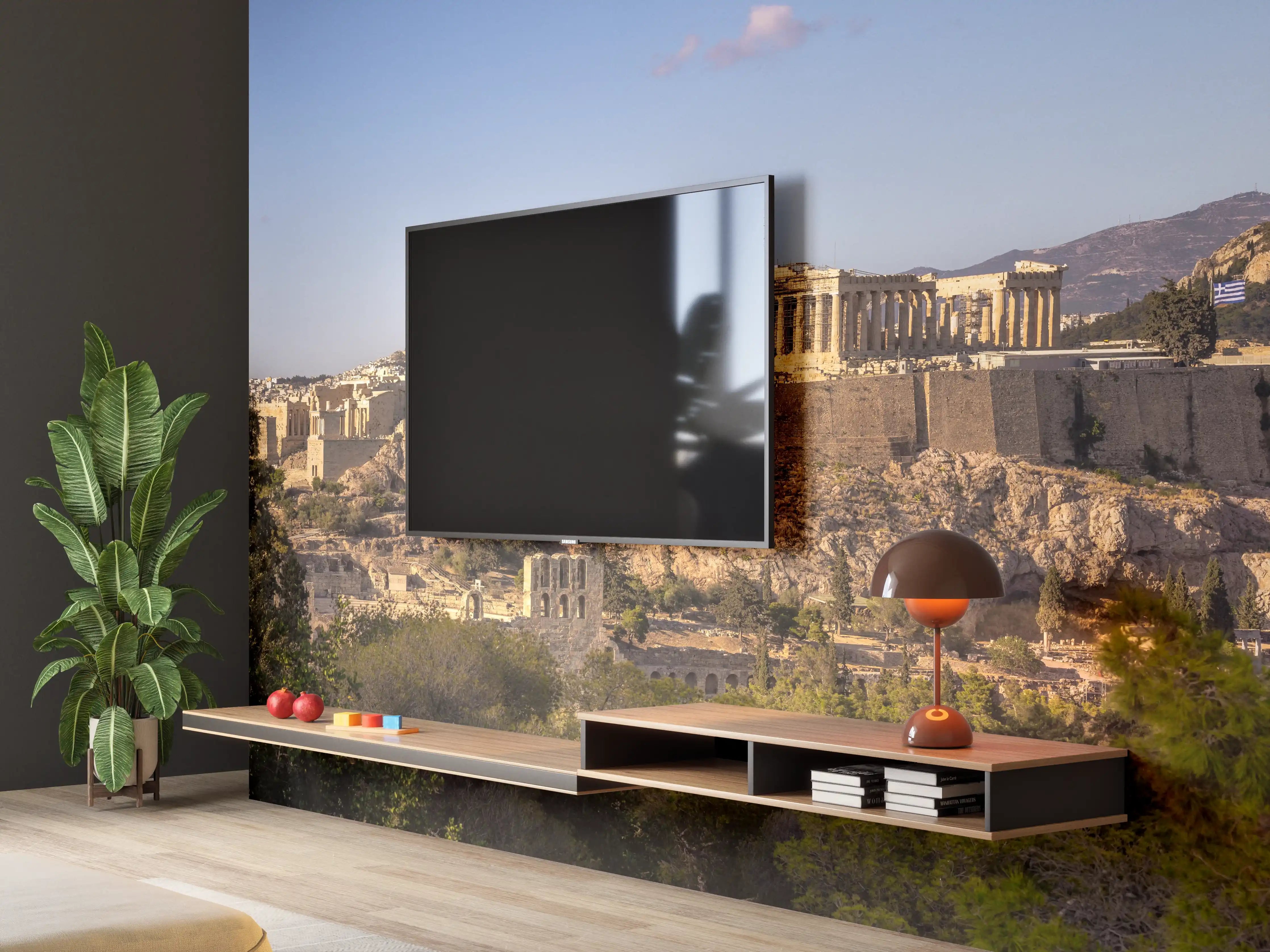 Wandverkleidung Wohnzimmer - Akropolis Panorama Beige-Blau
