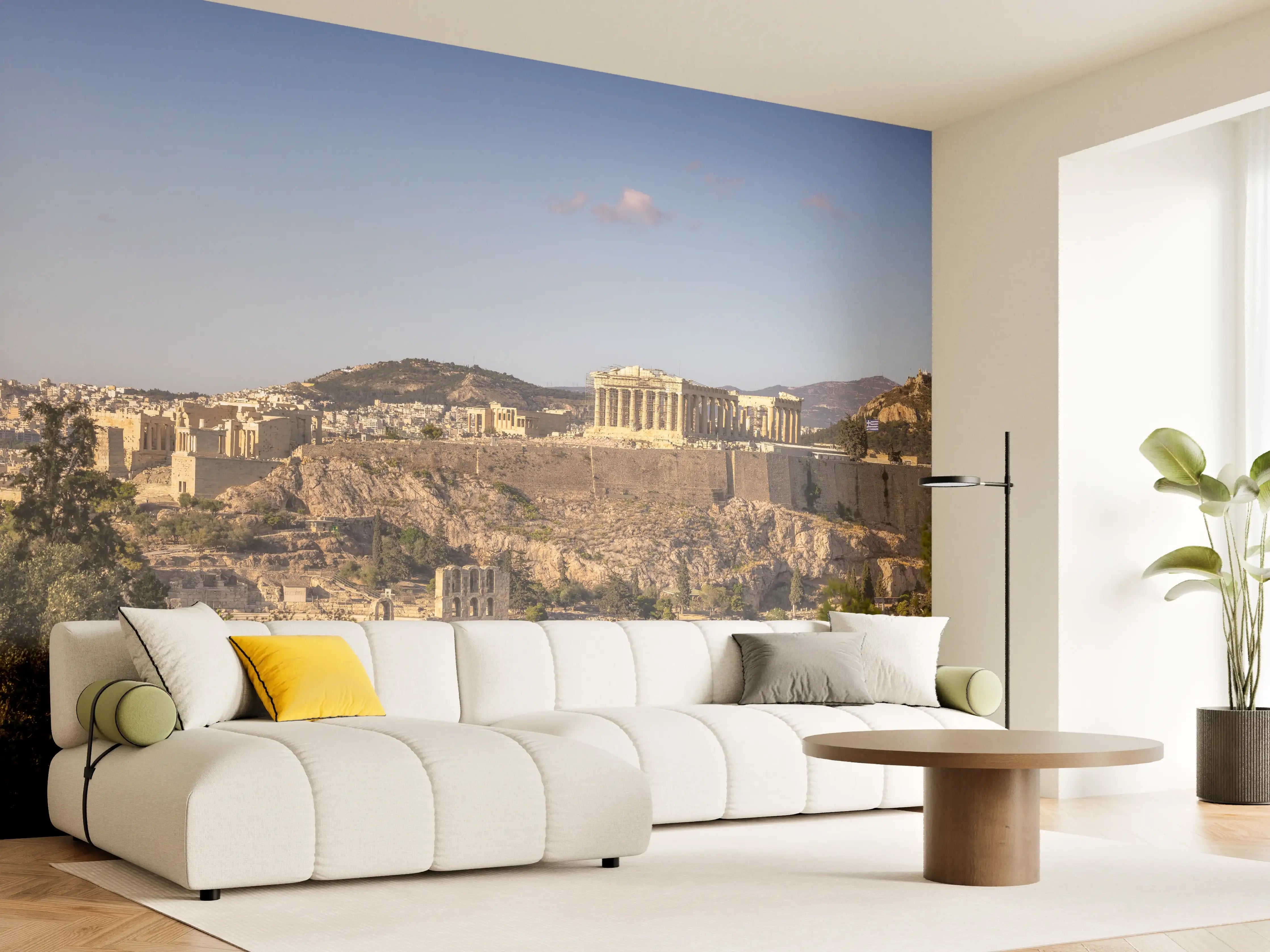 Wandverkleidung Wohnzimmer - Akropolis Panorama Beige-Blau