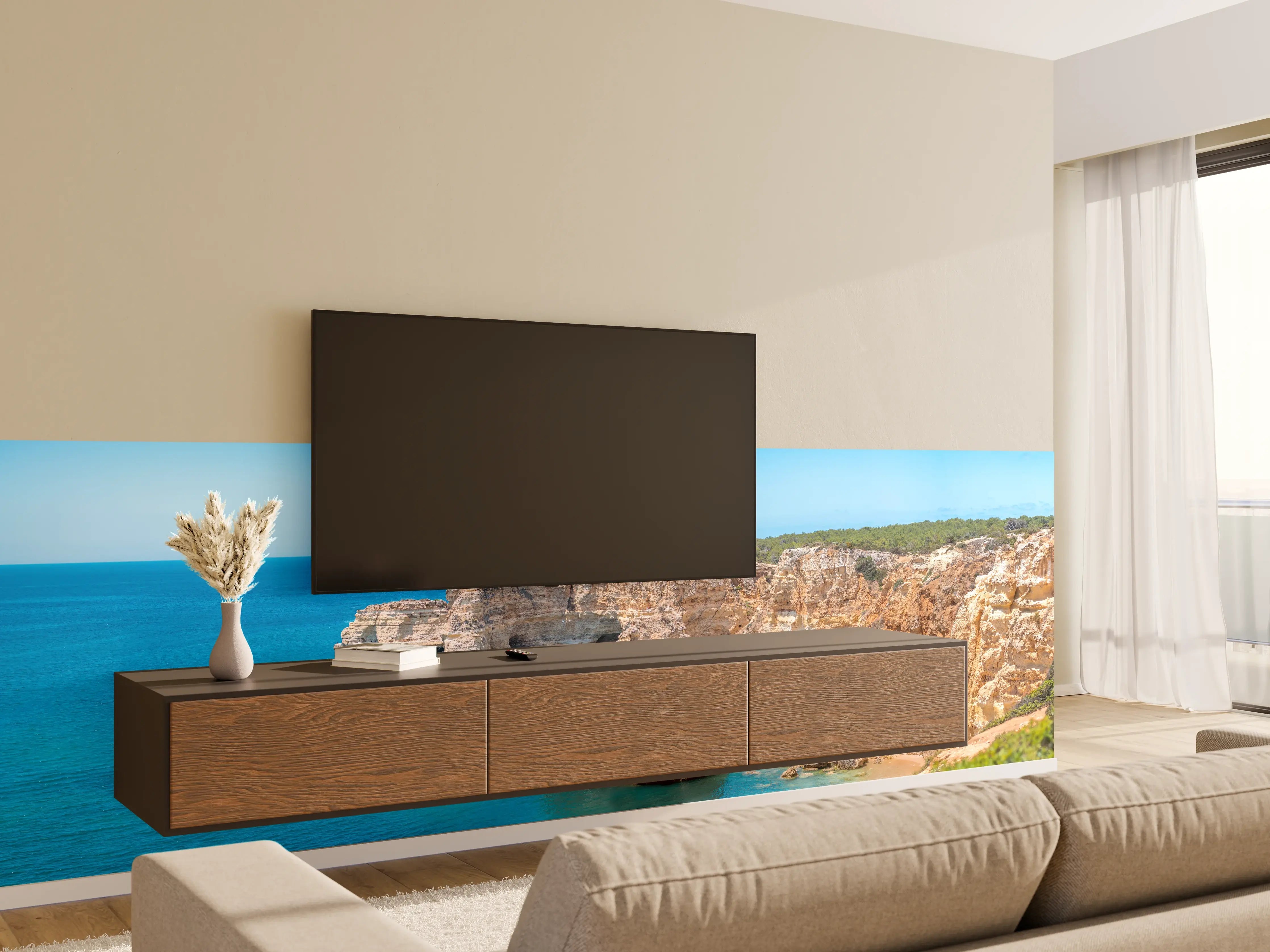 Wandverkleidung Wohnzimmer - Algarve-Klippen am türkisblauen Meer