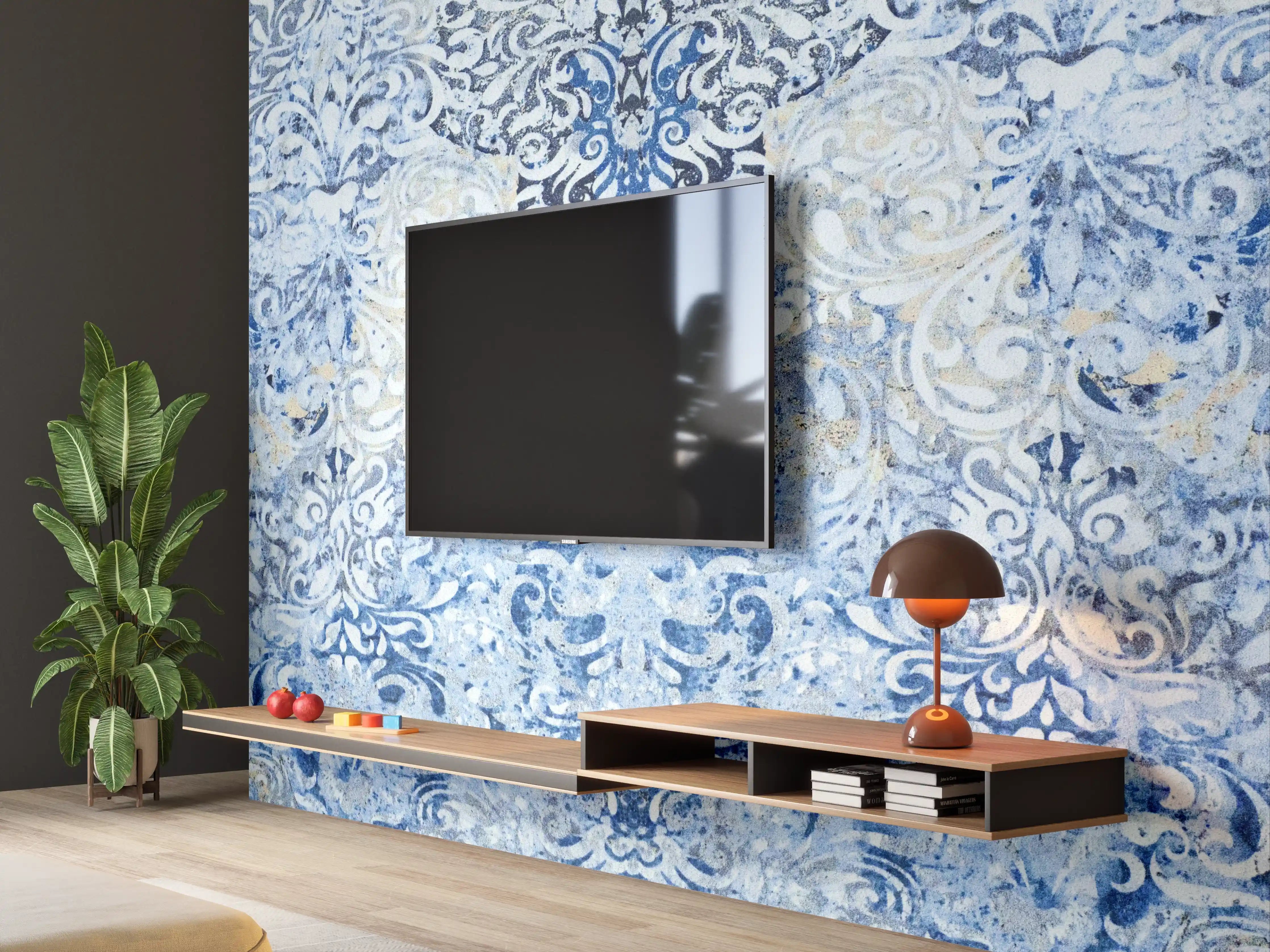 Wandverkleidung Wohnzimmer - Alt blau graues vintage Fliesenmuster