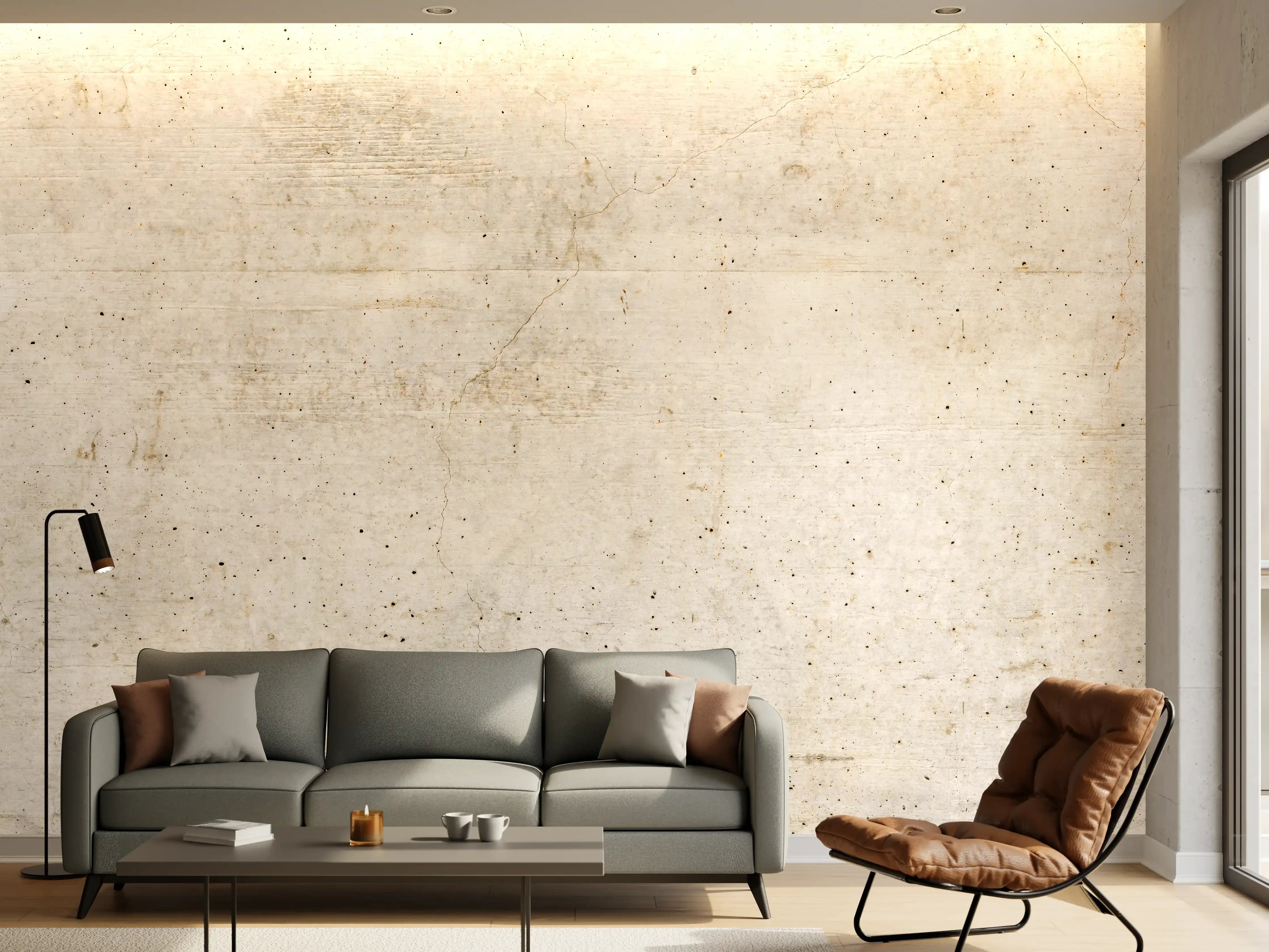 Wandverkleidung Wohnzimmer - Alte Betonwandtextur mit Holzmaserung