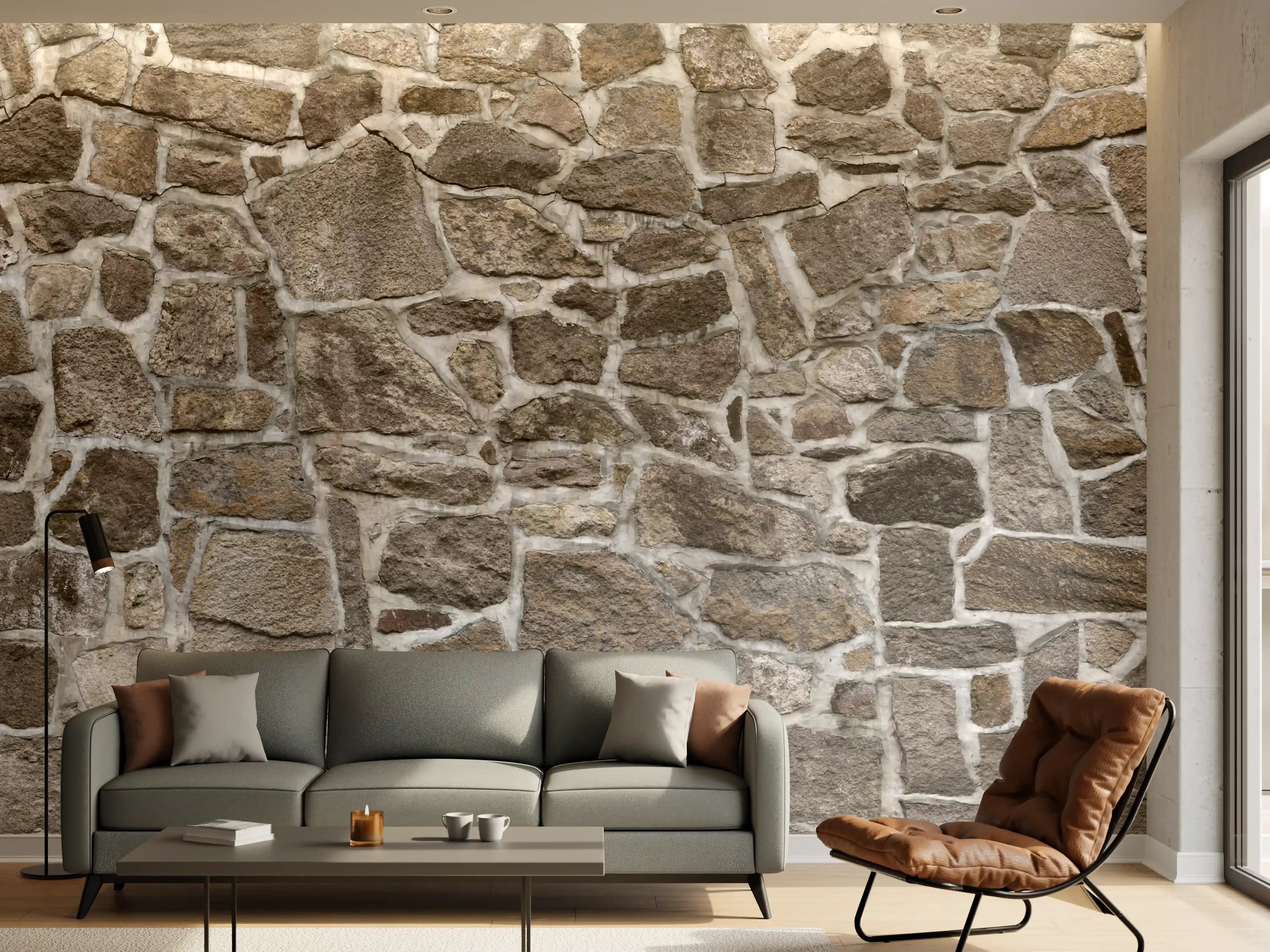 Wandverkleidung Wohnzimmer - Alte Steinmauer