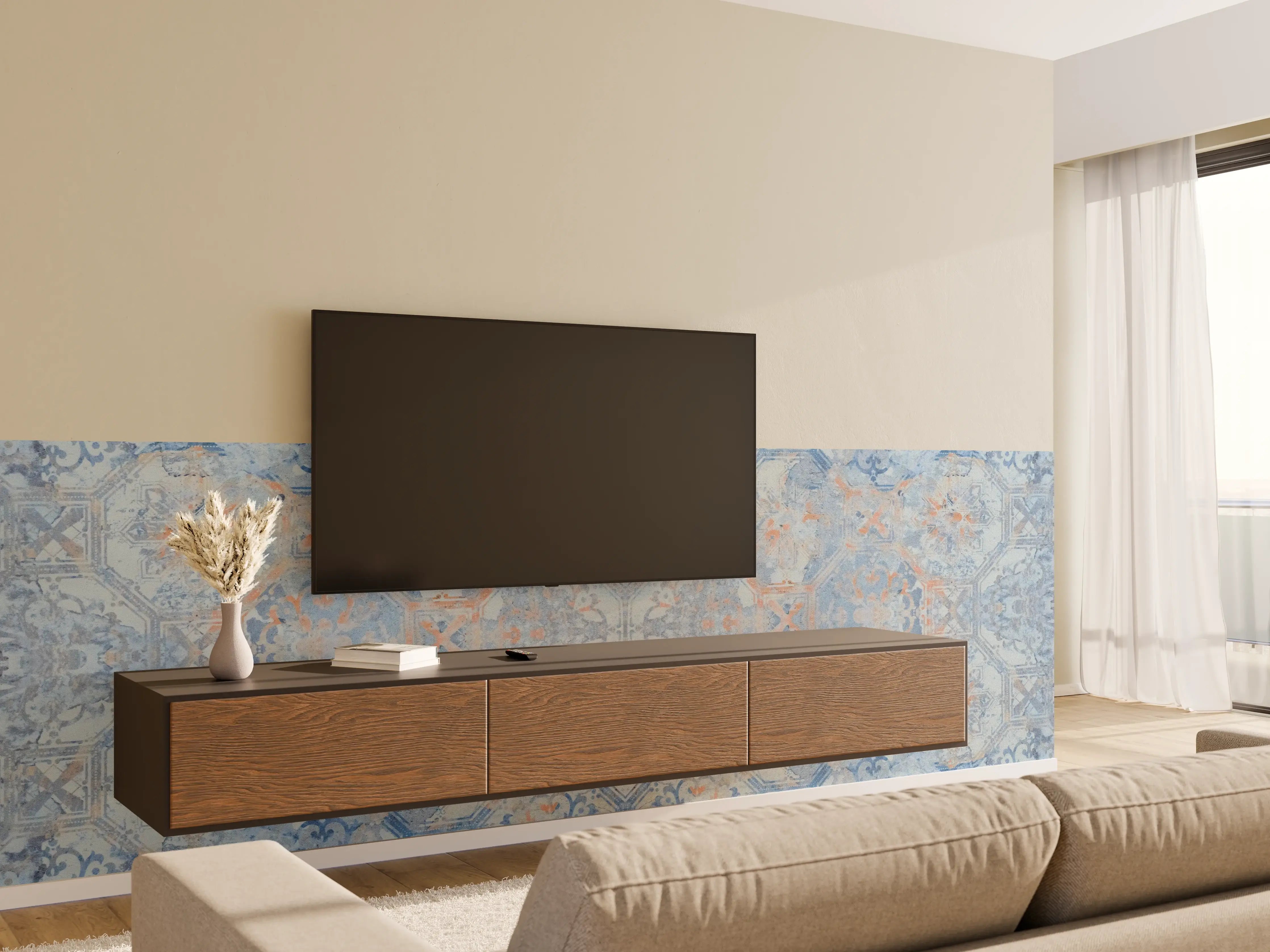 Wandverkleidung Wohnzimmer - Alte blaue Vintage Fliesen