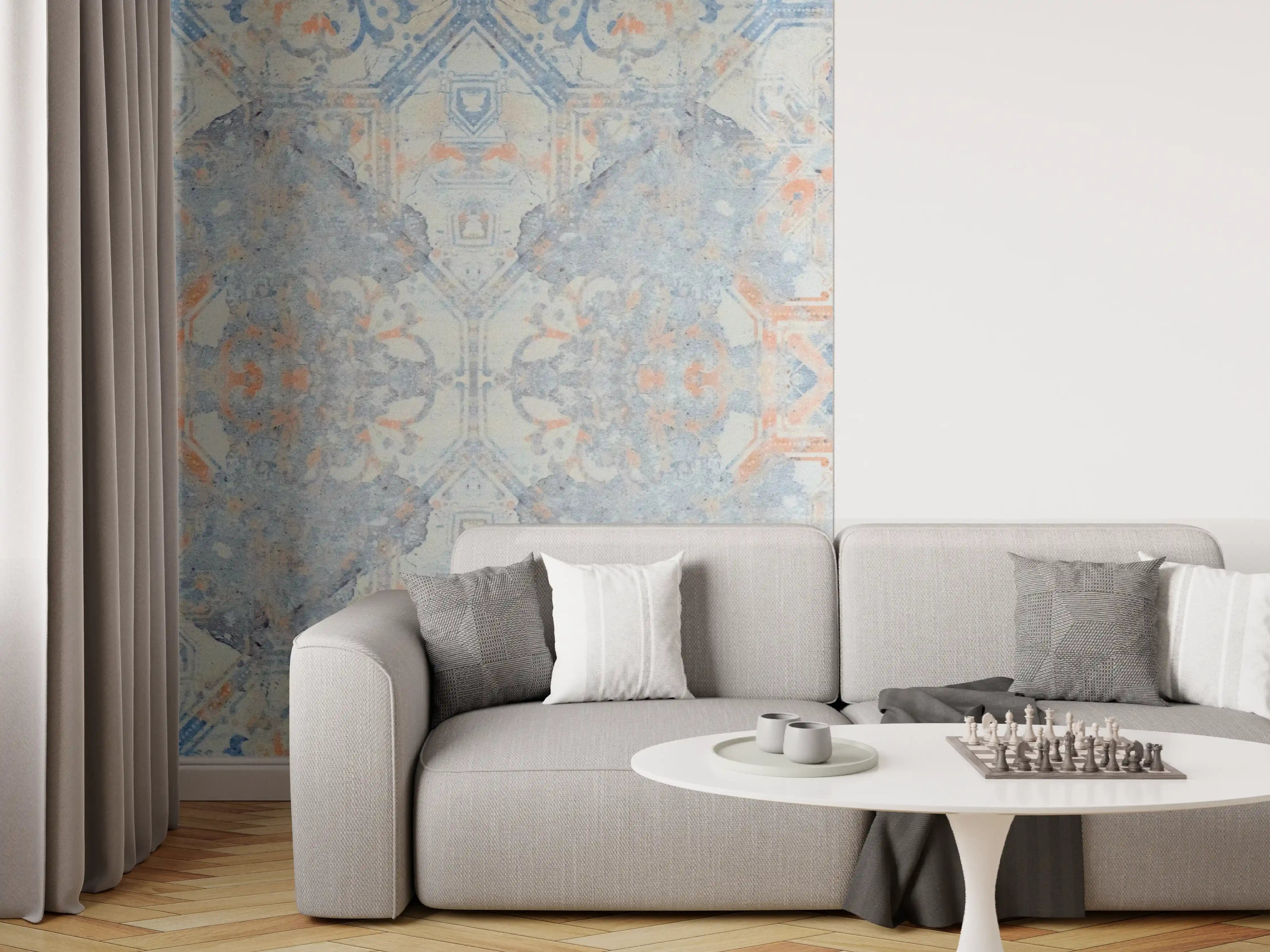 Wandverkleidung Wohnzimmer - Alte blaue Vintage Fliesen