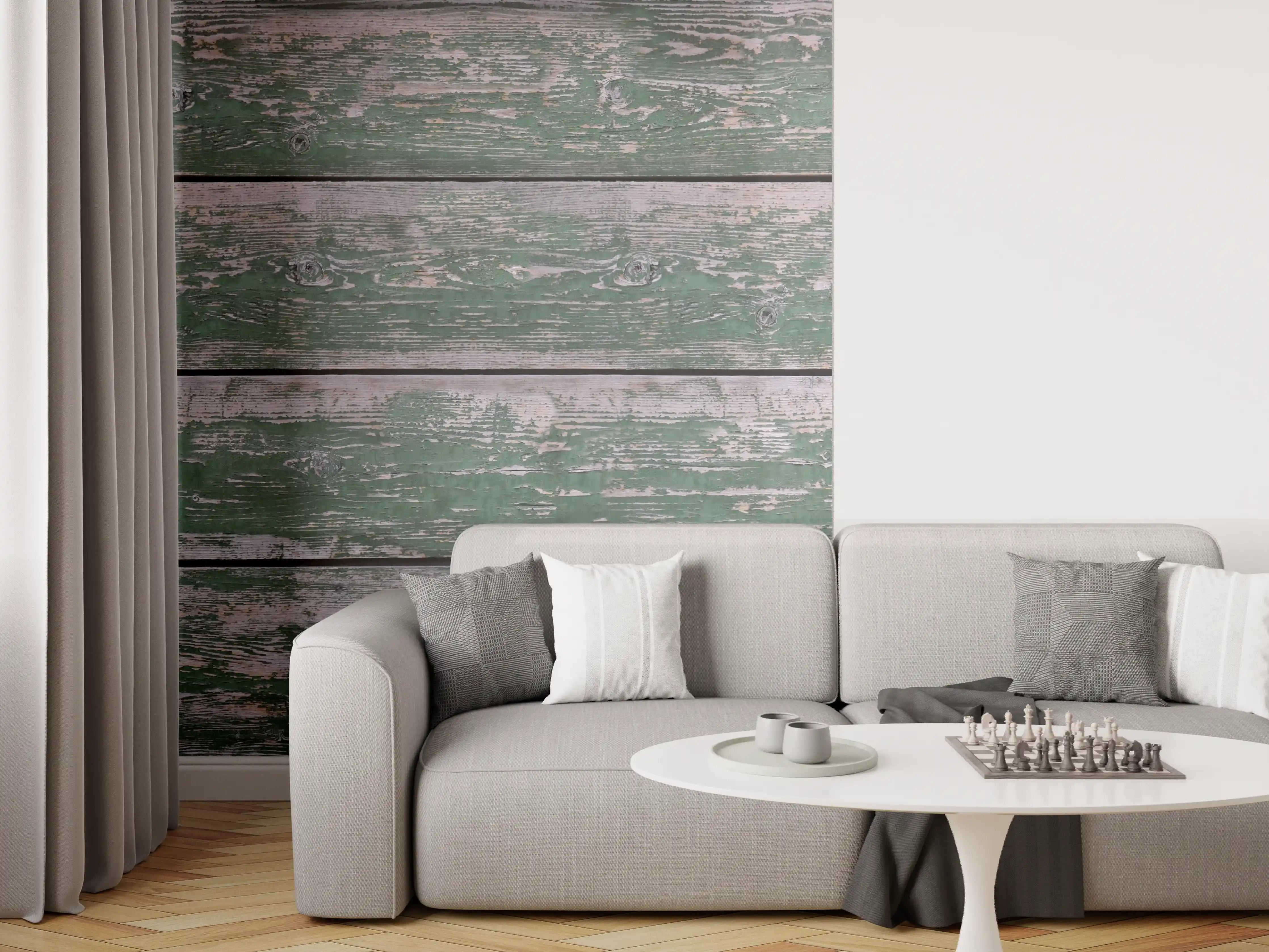 Wandverkleidung Wohnzimmer - Alte grünliche Holztextur