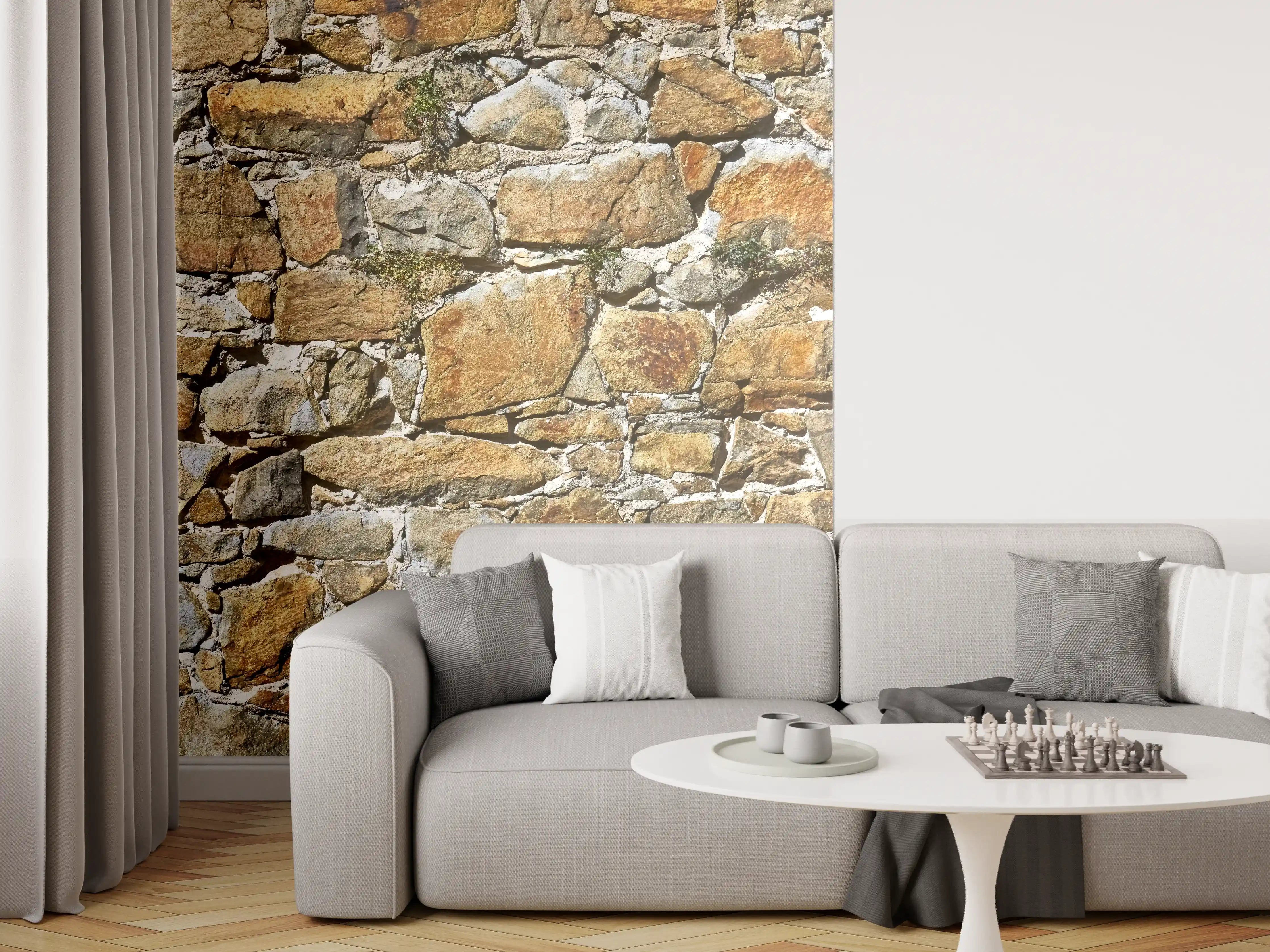 Wandverkleidung Wohnzimmer - Alte unverputzte Burgmauer