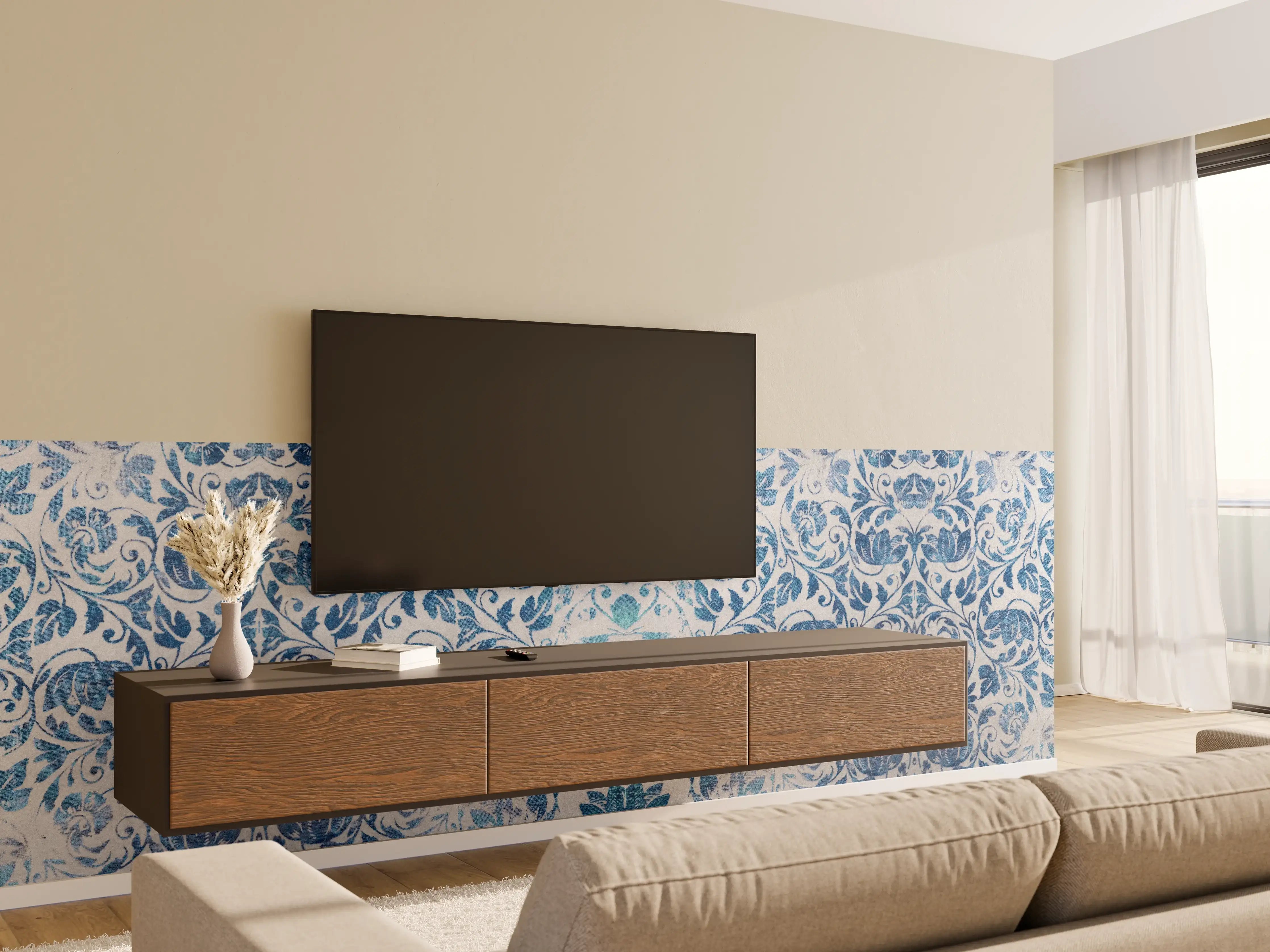 Wandverkleidung Wohnzimmer - Altes Abgenutztes Damast Patchwork Vintage Motiv