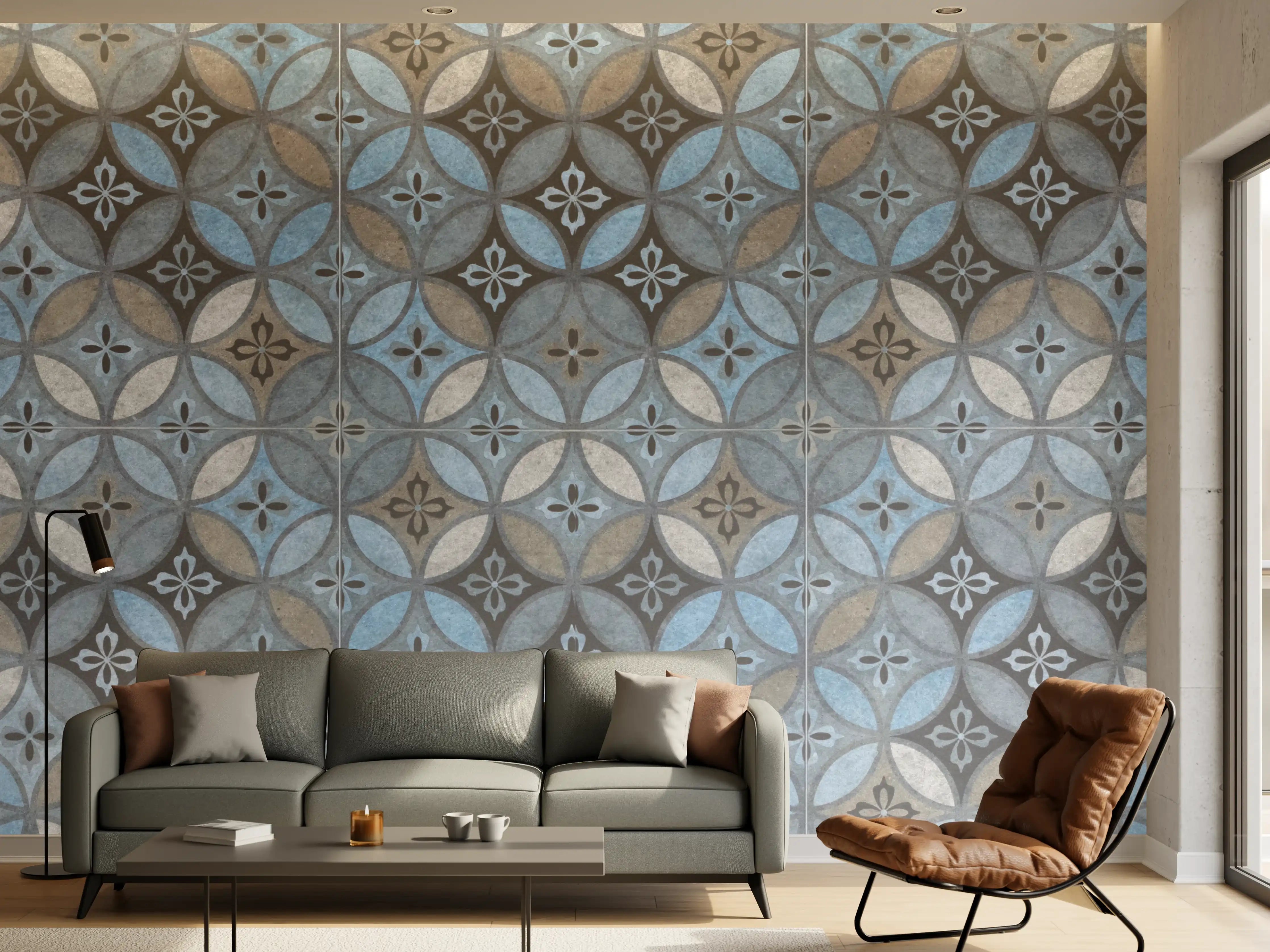 Wandverkleidung Wohnzimmer - Altes Buntes Patchwork Mosaik Motiv