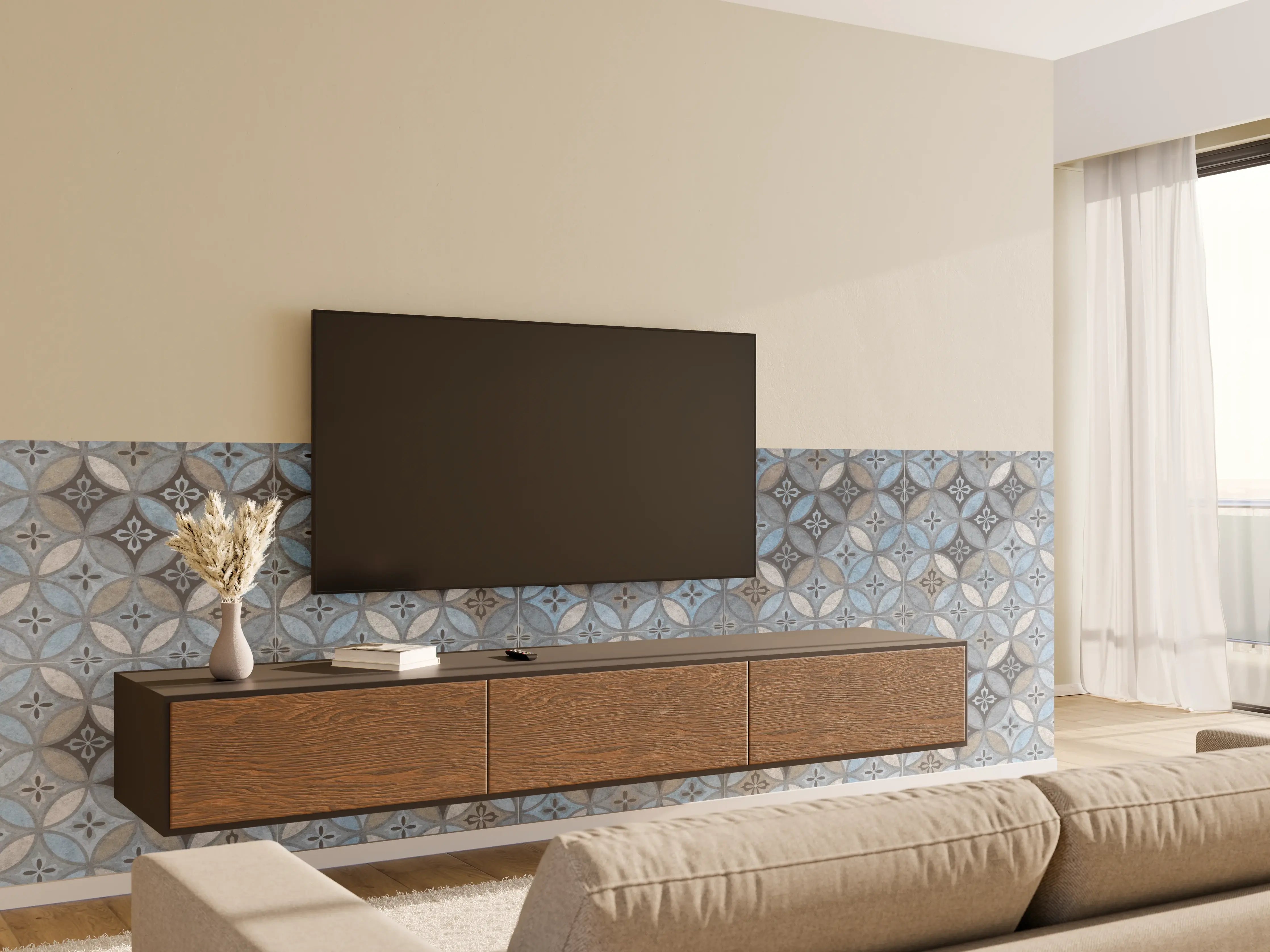 Wandverkleidung Wohnzimmer - Altes Buntes Patchwork Mosaik Motiv