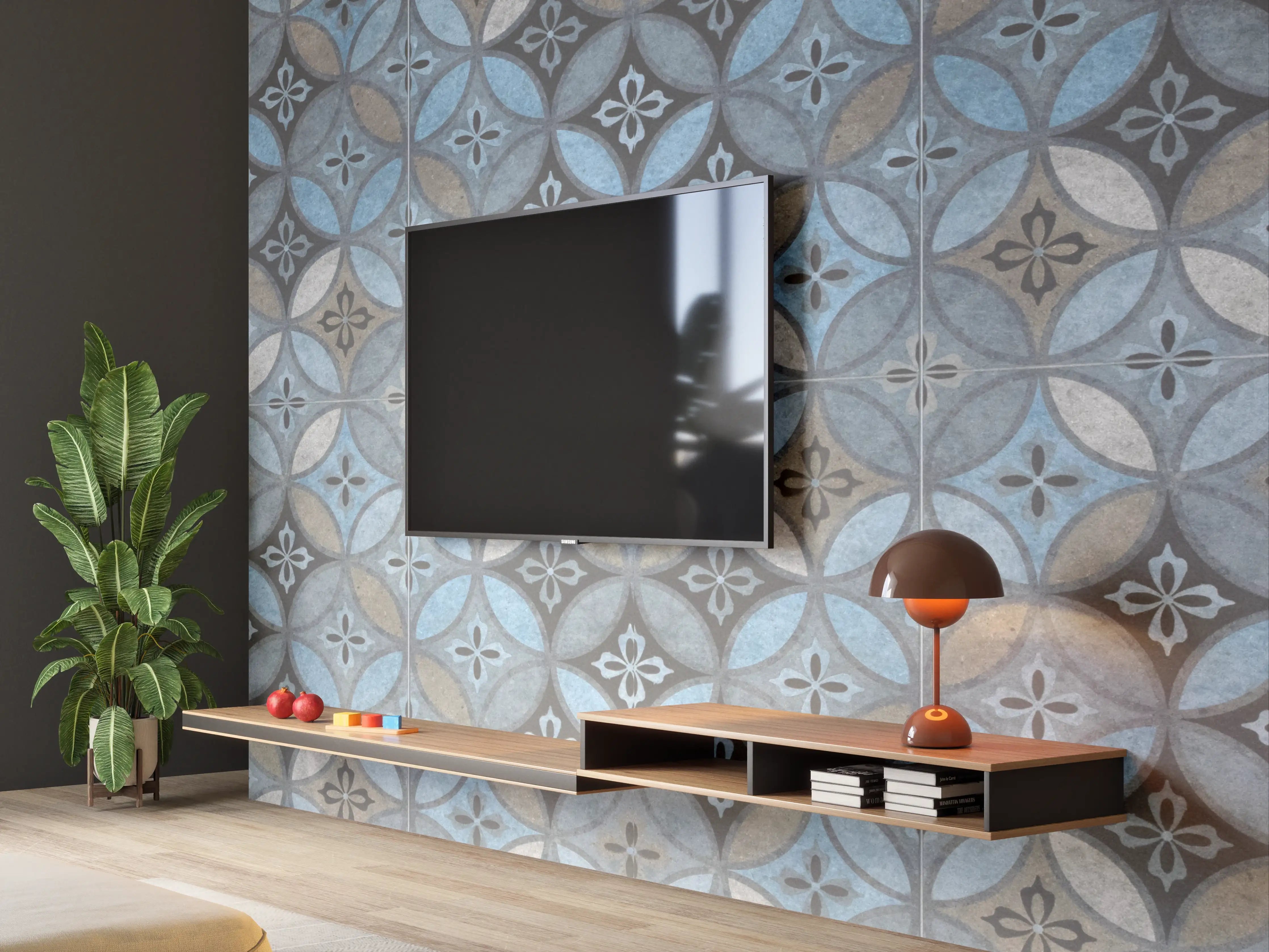 Wandverkleidung Wohnzimmer - Altes Buntes Patchwork Mosaik Motiv