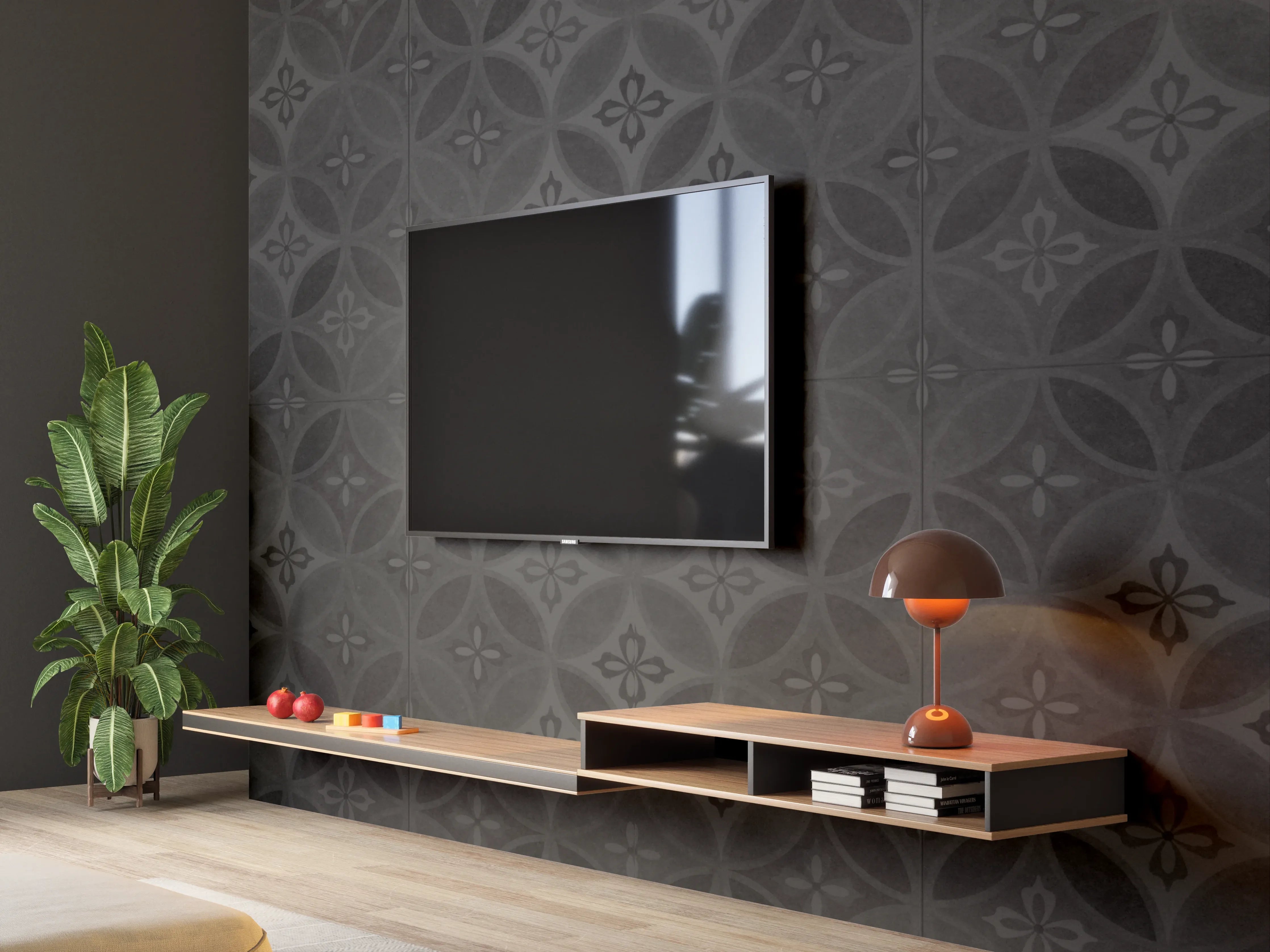 Wandverkleidung Wohnzimmer - Altes Schwarz-Anthrazit Patchwork Mosaik Motiv