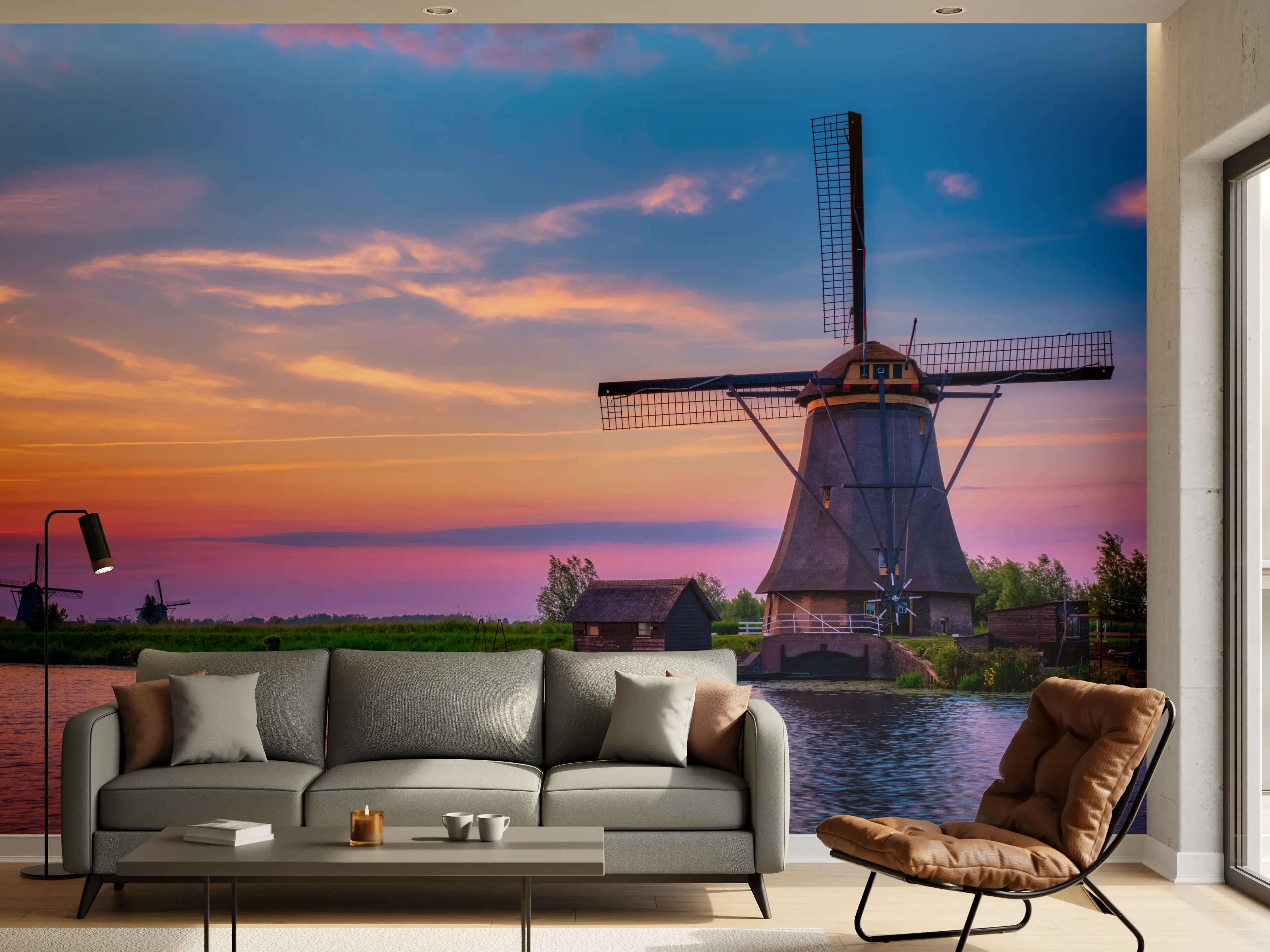 Wandverkleidung Wohnzimmer - Am malerischen Windmühlen bei Sonnenuntergang