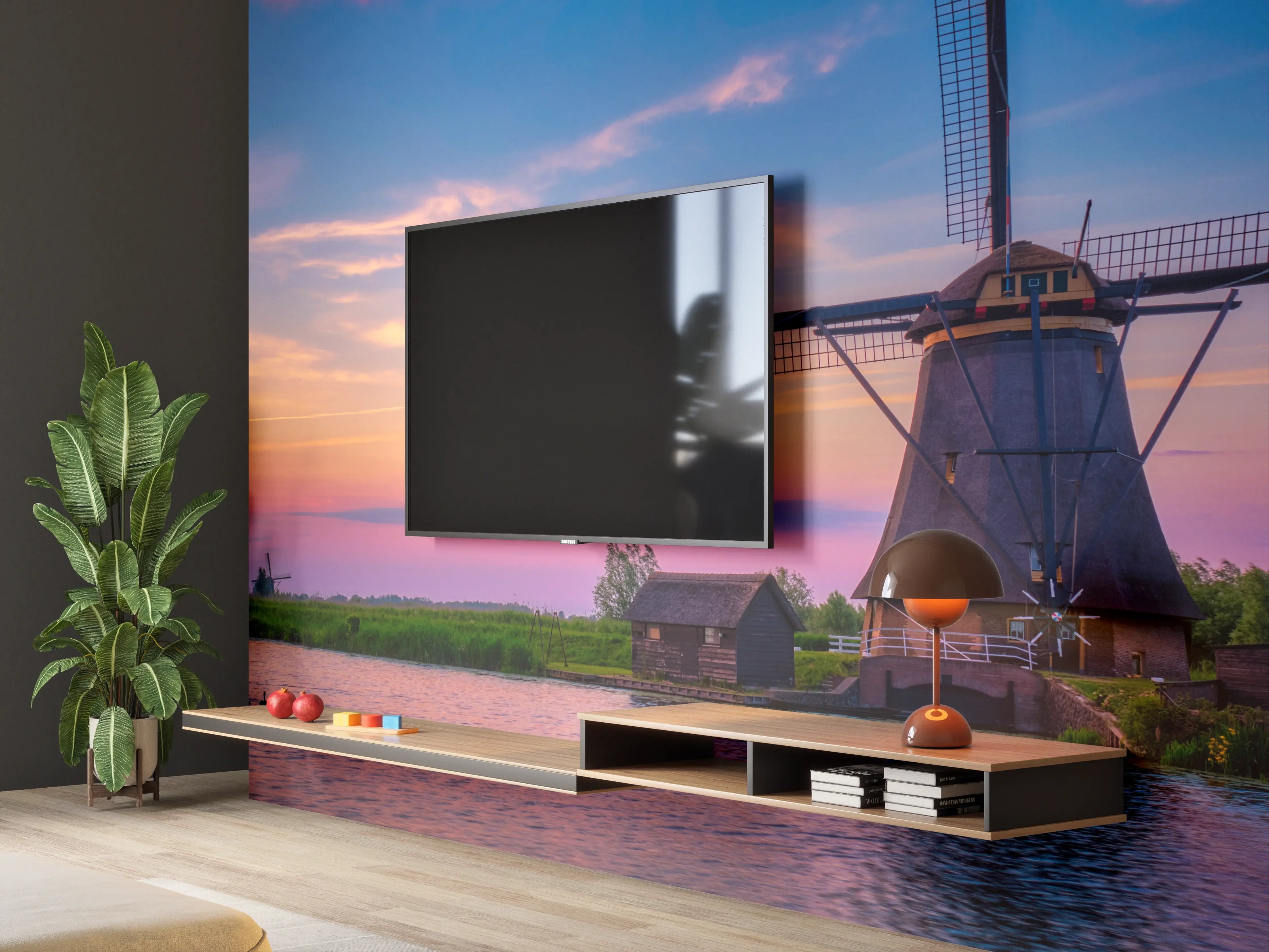 Wandverkleidung Wohnzimmer - Am malerischen Windmühlen bei Sonnenuntergang