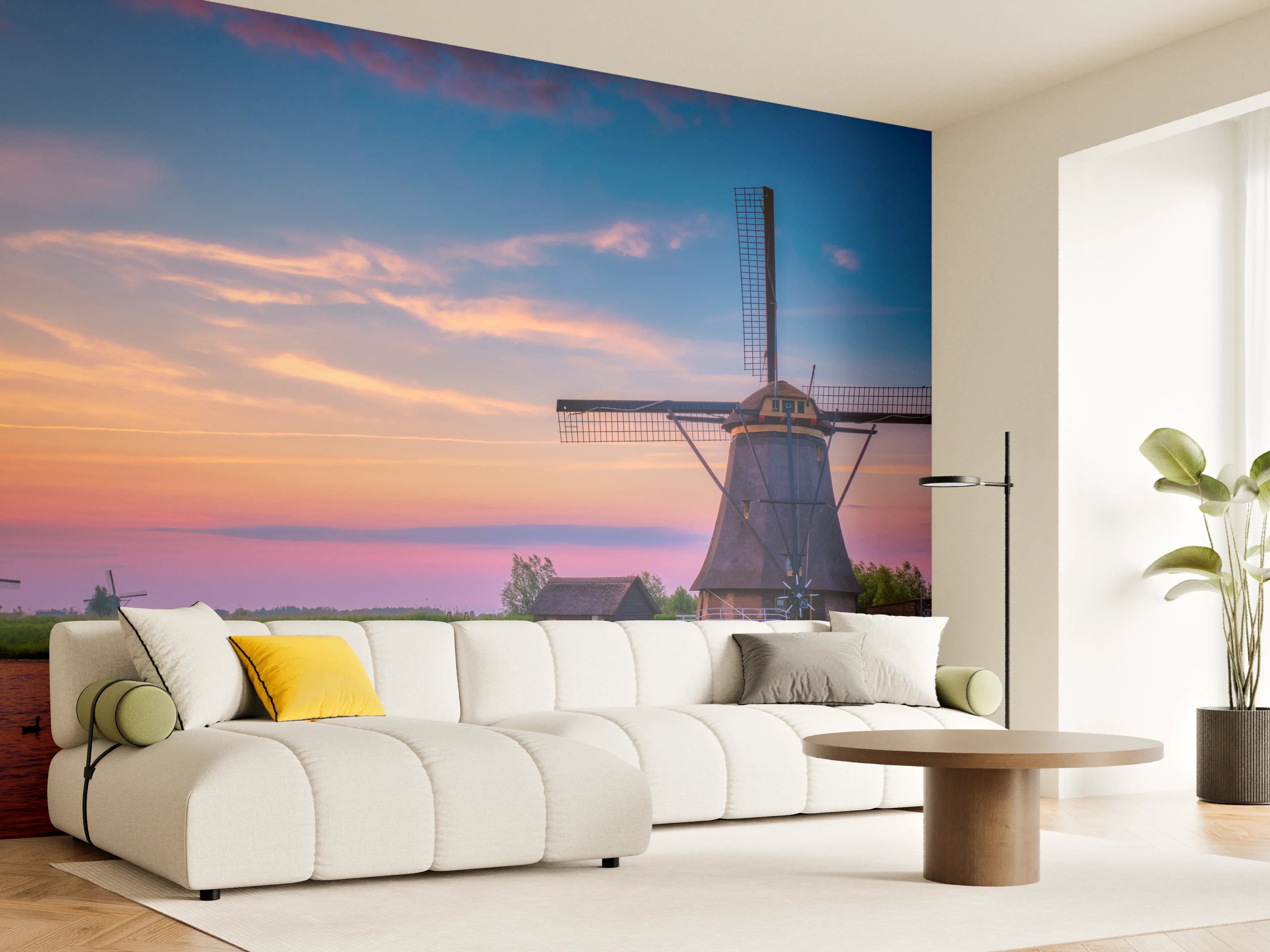 Wandverkleidung Wohnzimmer - Am malerischen Windmühlen bei Sonnenuntergang