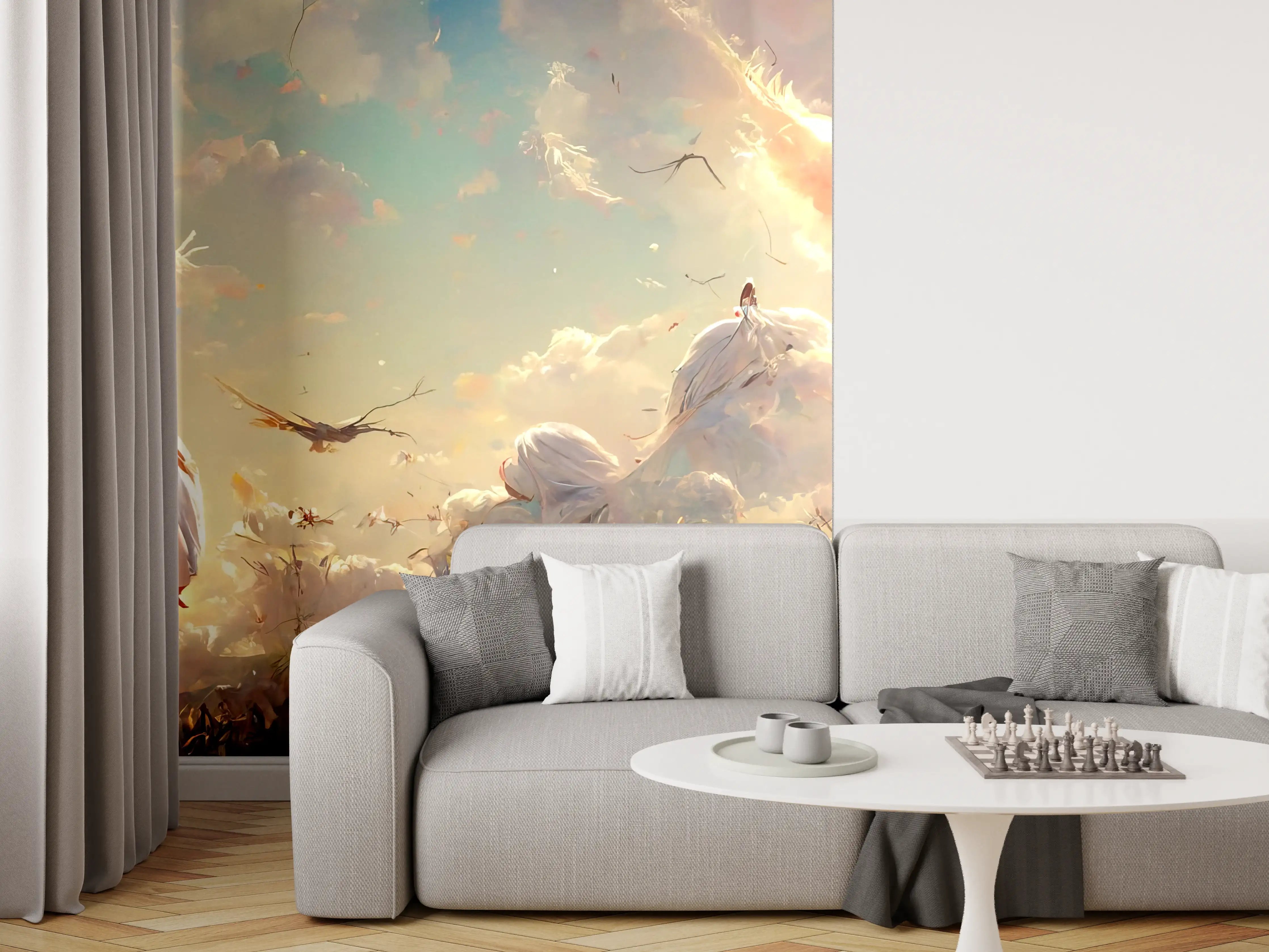 Wandverkleidung Wohnzimmer - Animierte Figuren bei Sonnenuntergang