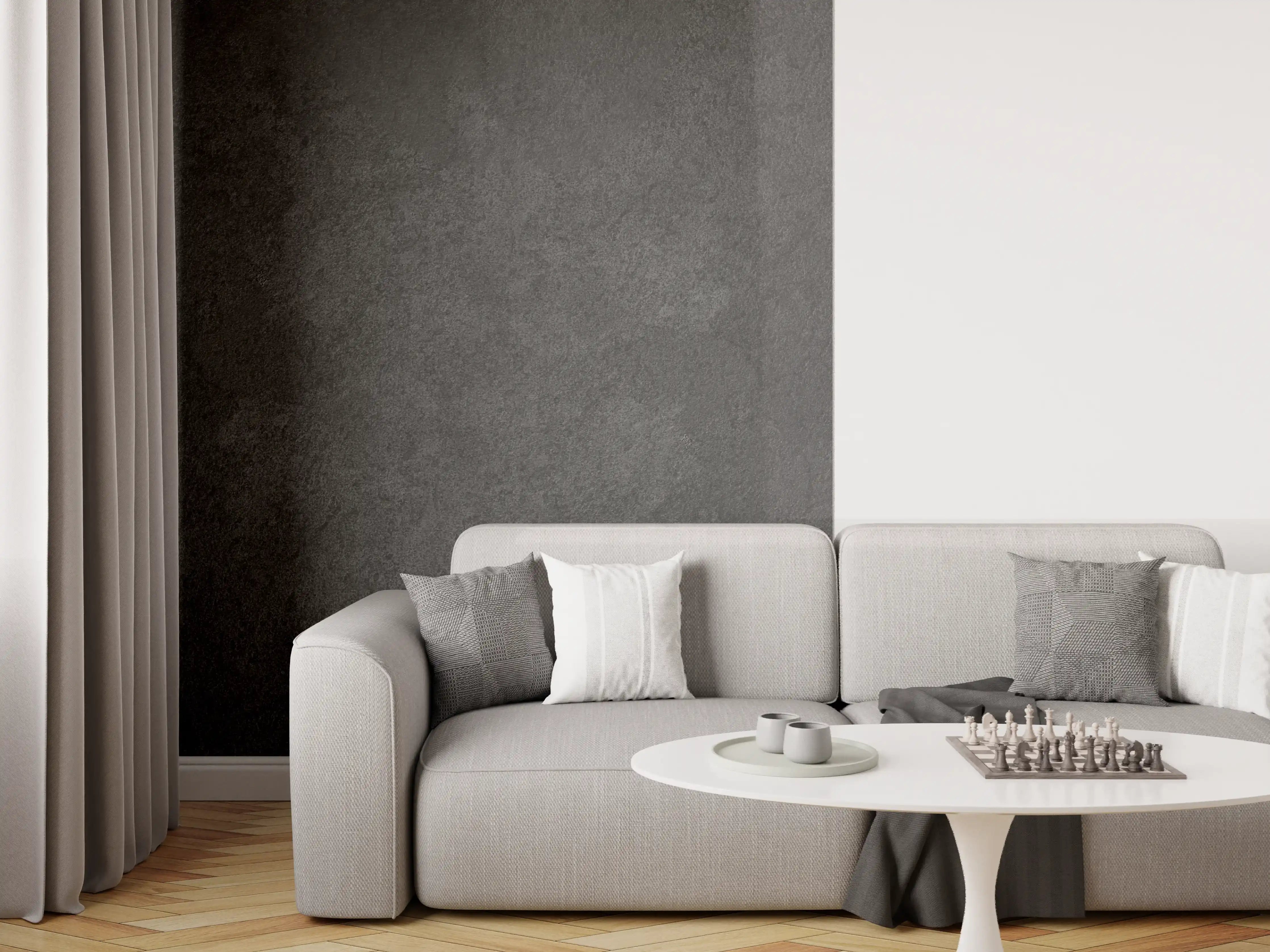 Wandverkleidung Wohnzimmer - Anthrazit Betonstruktur