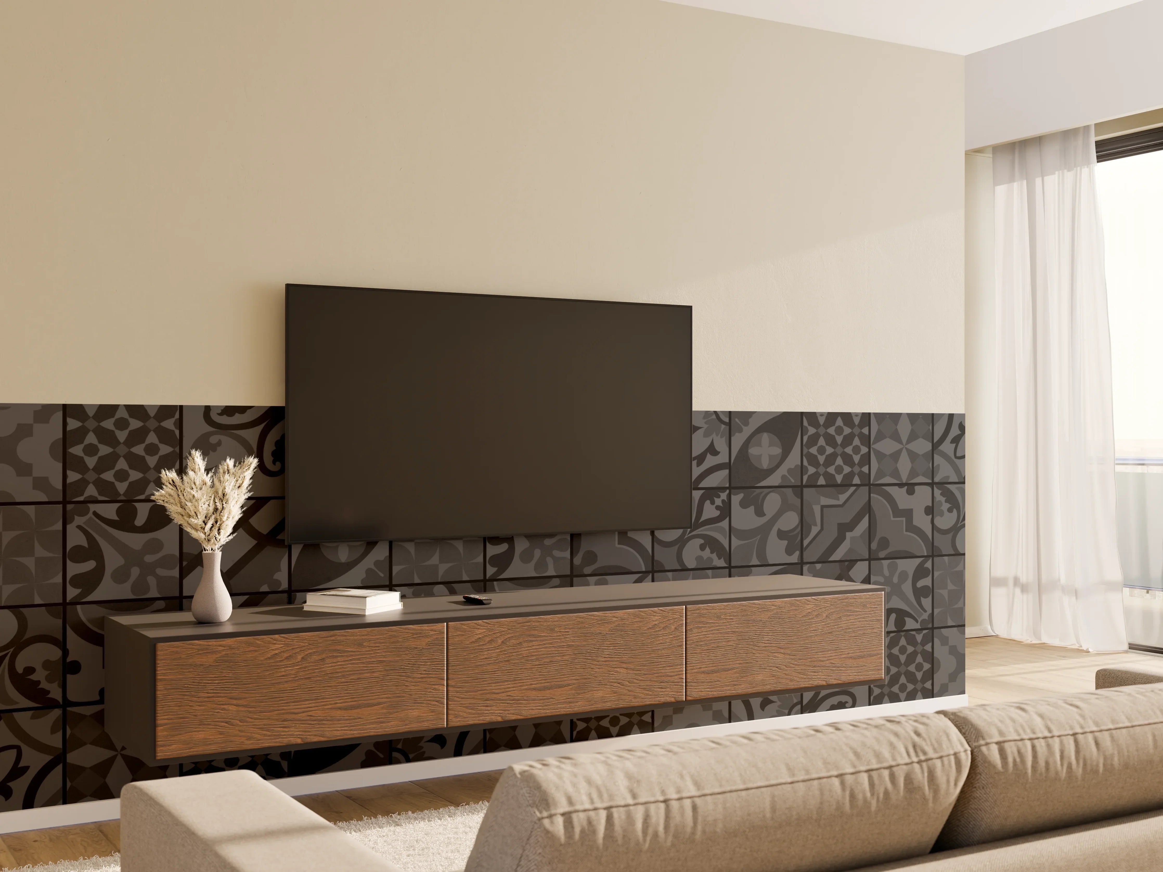 Wandverkleidung Wohnzimmer - Anthrazit Mosaik Fliesentextur