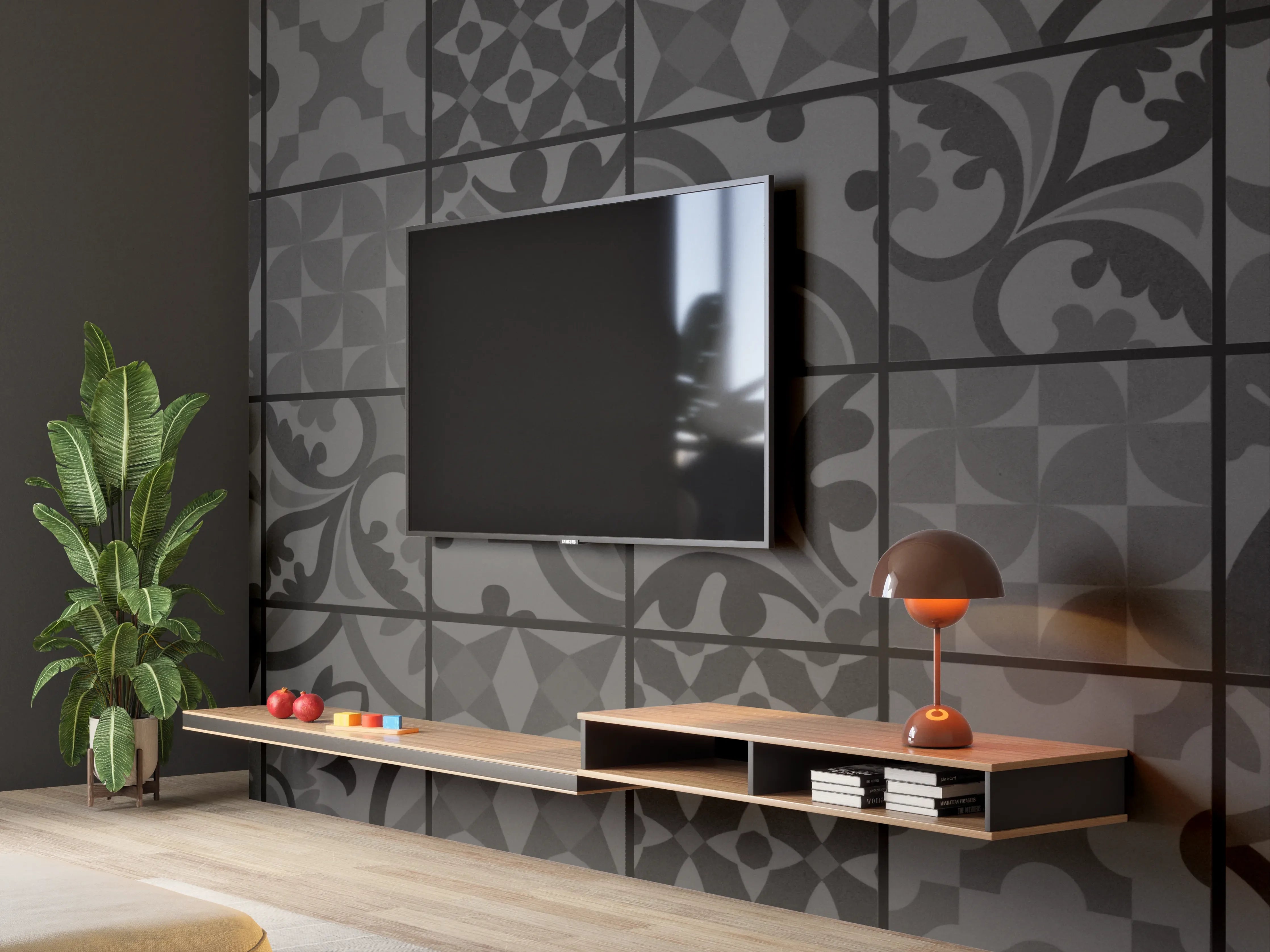 Wandverkleidung Wohnzimmer - Anthrazit Mosaik Fliesentextur