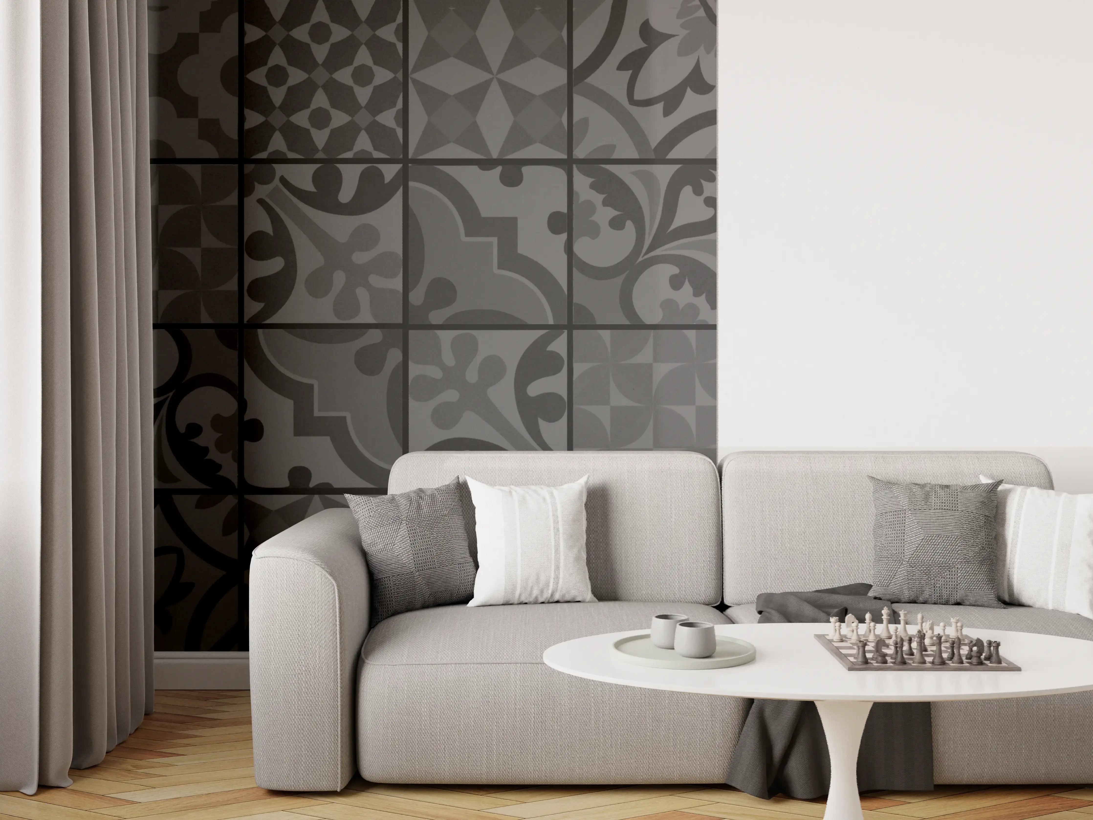 Wandverkleidung Wohnzimmer - Anthrazit Mosaik Fliesentextur