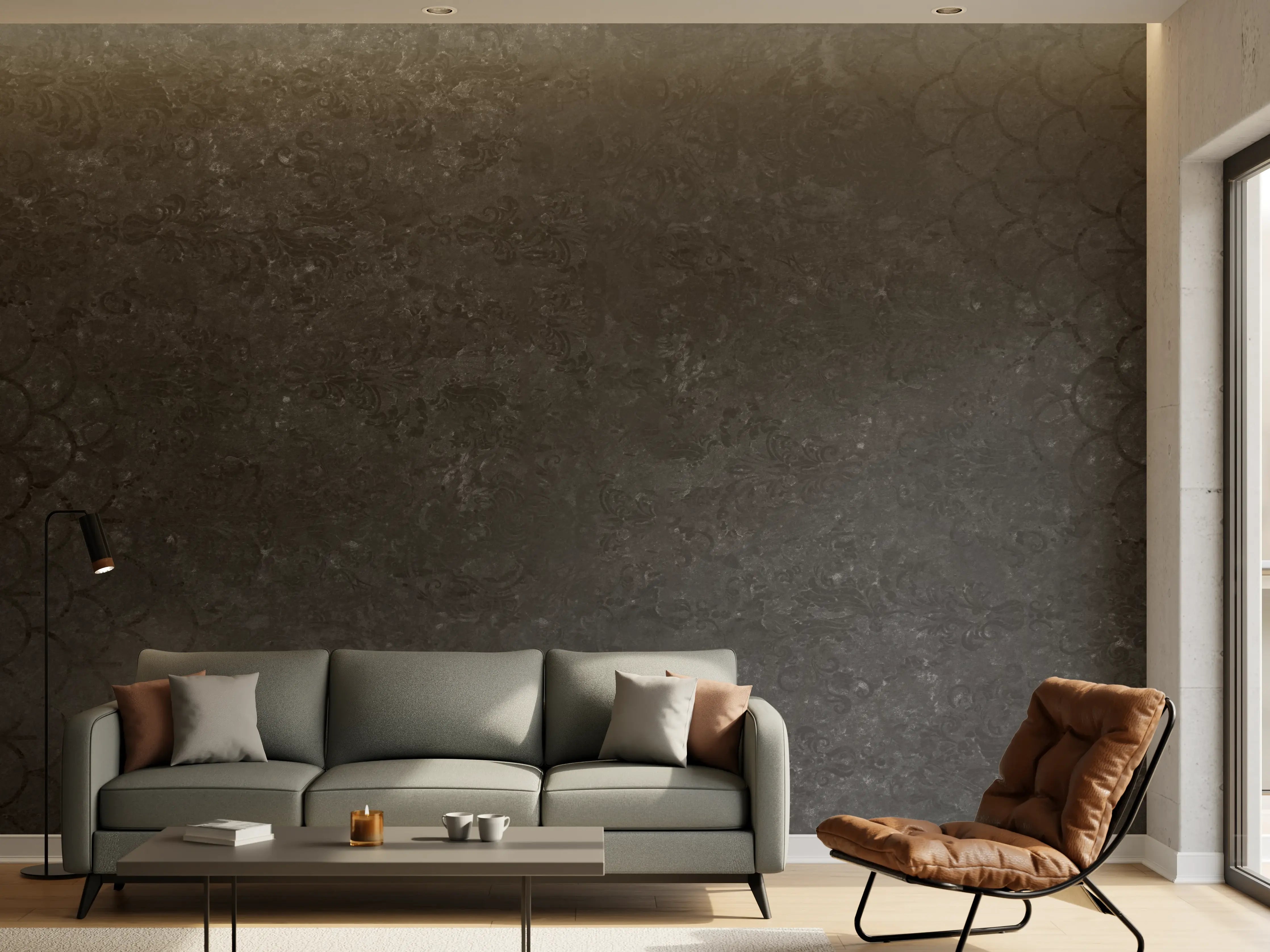 Wandverkleidung Wohnzimmer - Anthrazit Patchwork Fliesentextur