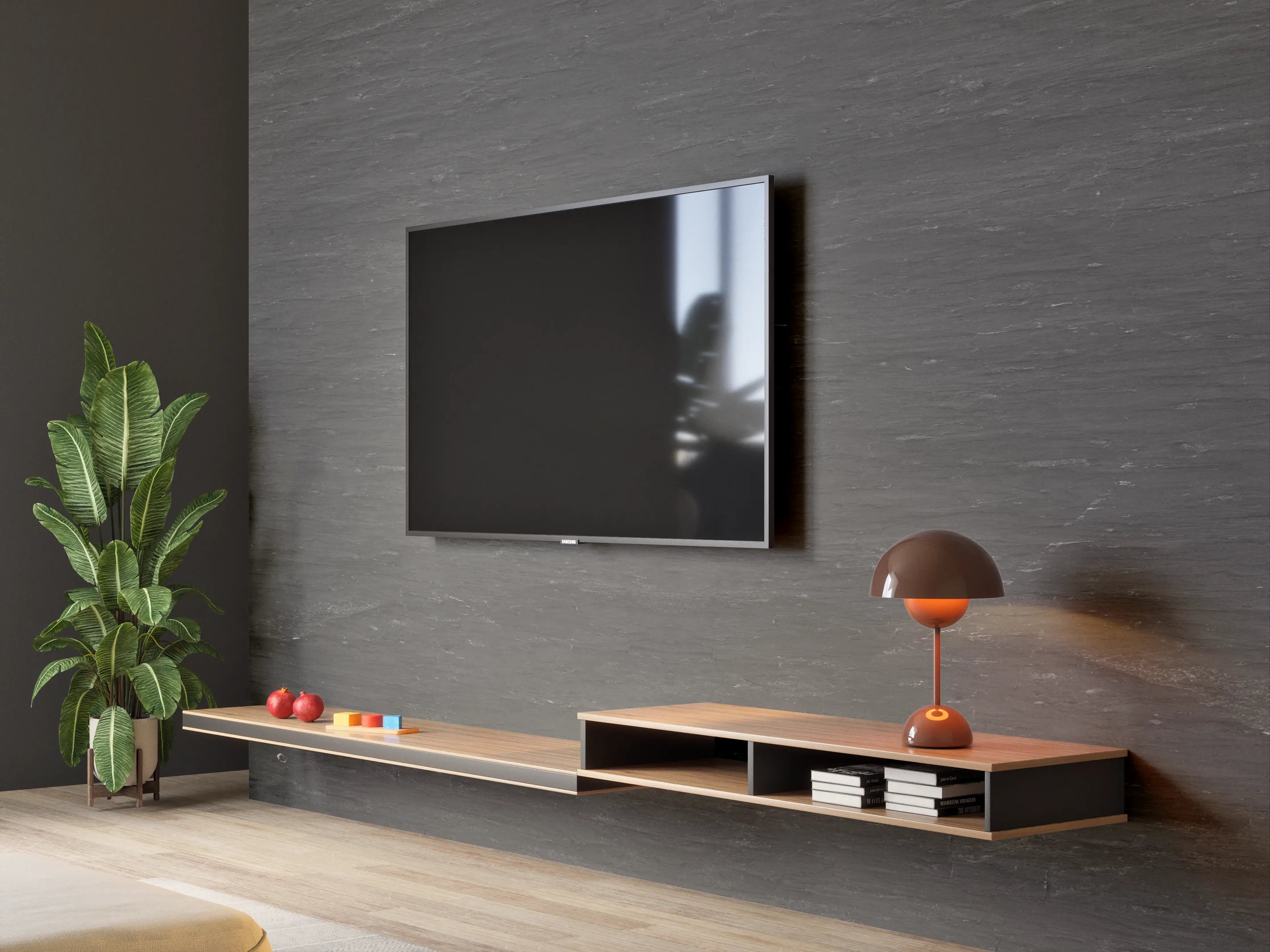 Wandverkleidung Wohnzimmer - Anthrazit Schiefer Textur Panorama